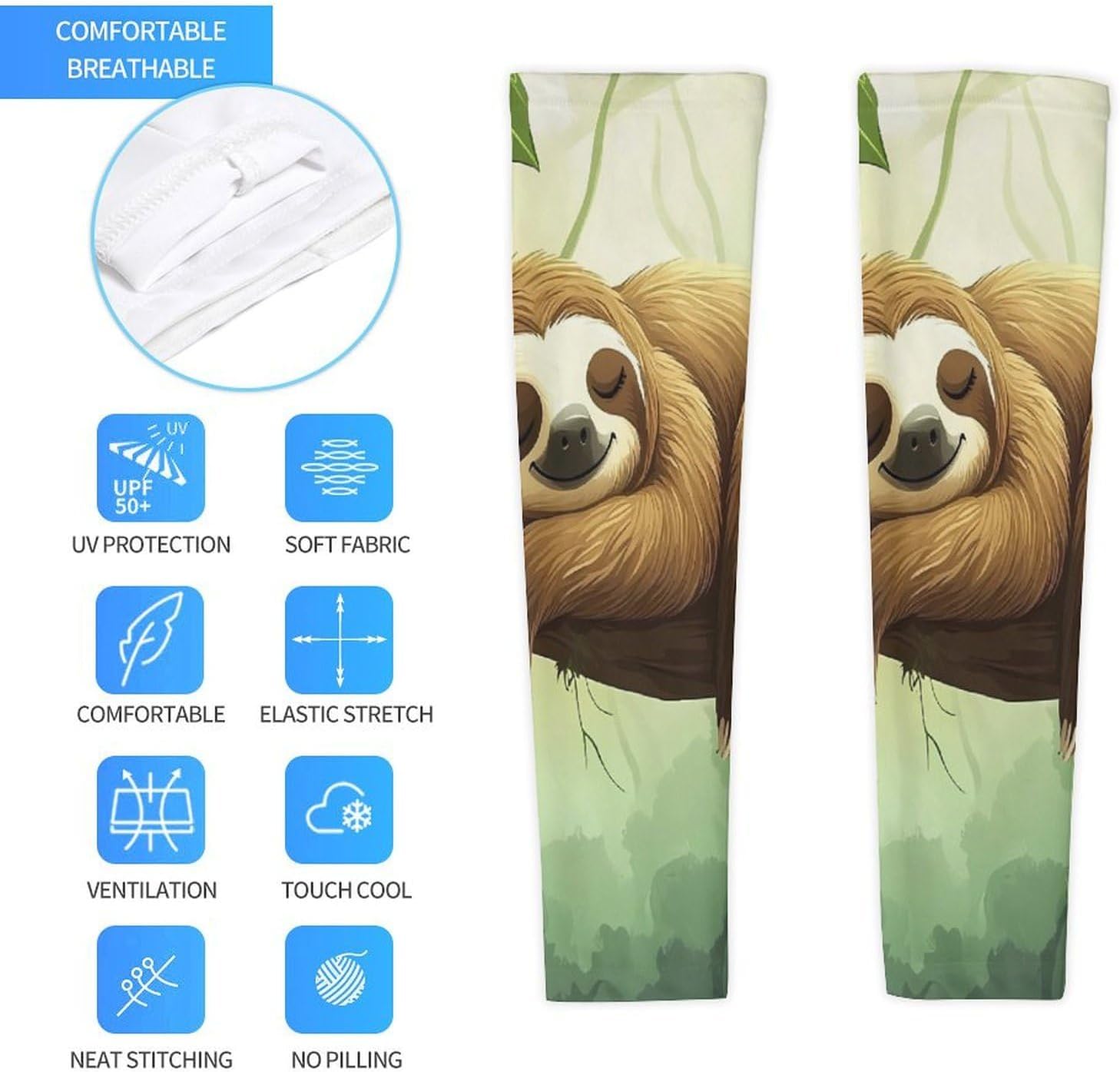 Animal Sloth Arm Sleeves Sun Protection Sleeves Sports Cooling Arm Compression Sleeve for Men Women