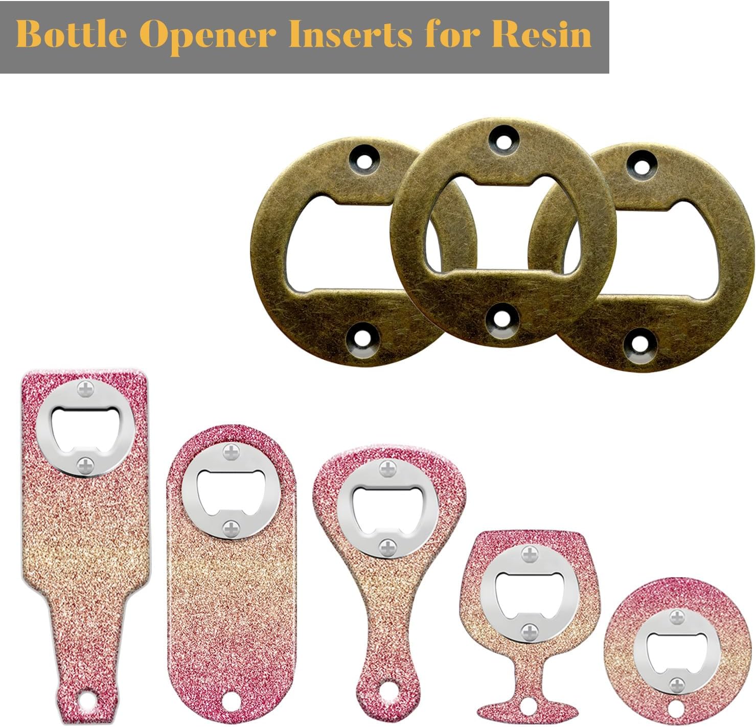 Bottle Opener Insert - 100 Sets Stainless Steel Inserts Kit with Screws Screwdriver for DIY Resin Mould Kit Hardware Parts Supply（brown)