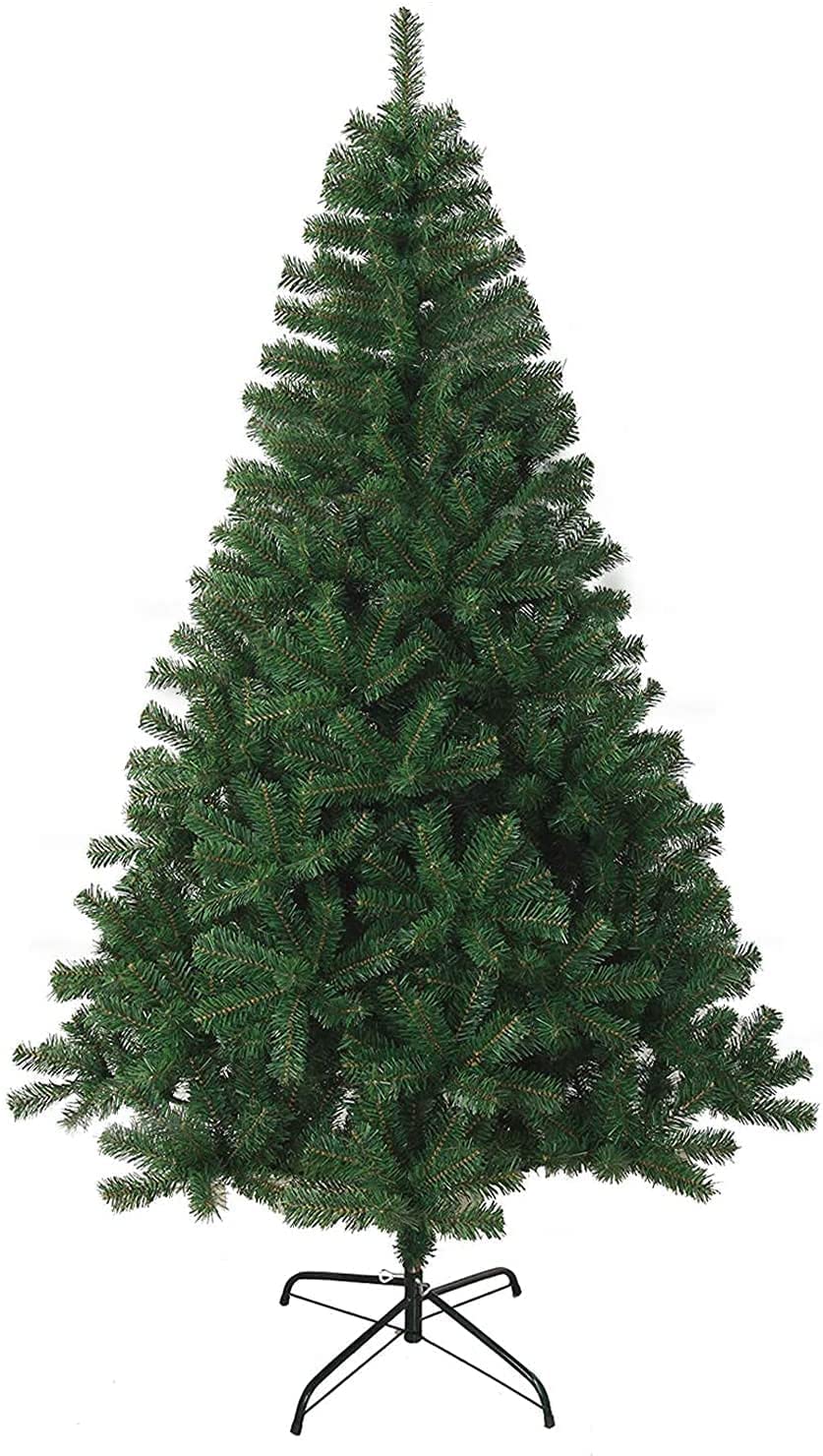 6 Feet Christmas Tree, Artificial Green Spruce Pine Christmas Tree, with 600 Branch Tips and Solid Metal Stand, Easy Assembly Xmas Tree for Indoor and Outdoor Christmas Decoration