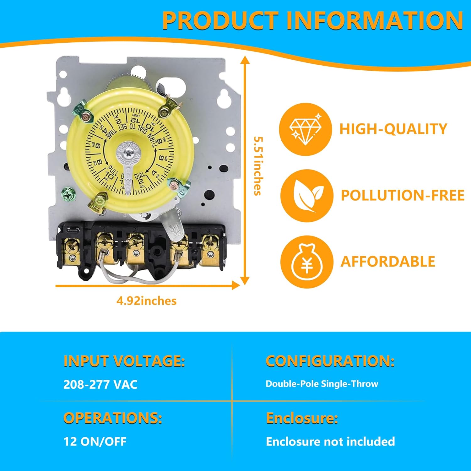 T104M Electromechanical Timer Switch Manual Override 1-12 Cycles Per Day Versatile Scheduling Easy-Install Residential 120V/240V for Pool Pump Water Heater Lighting