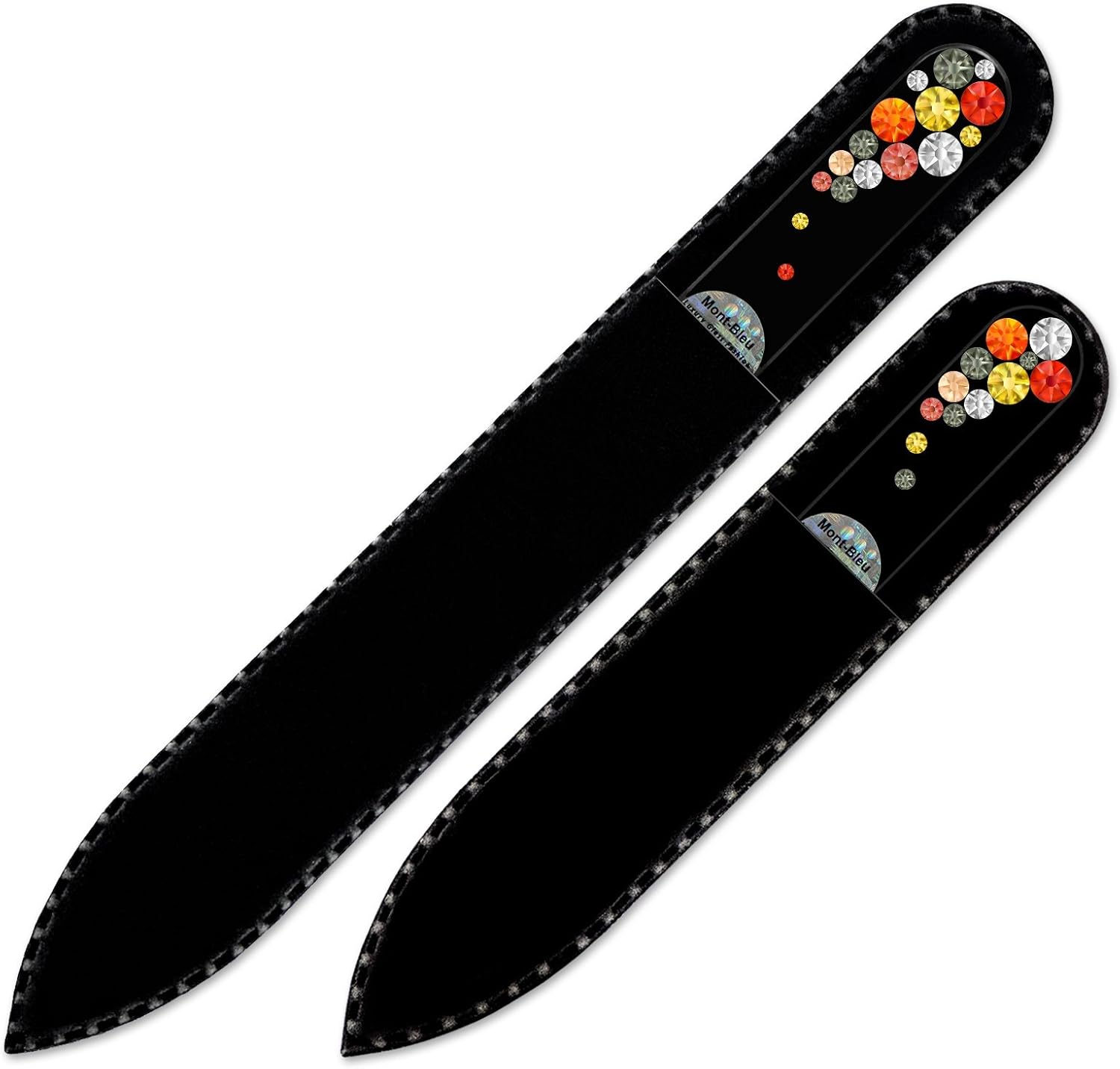 Mont Bleu Premium Set of 2 Crystal Nail Files Hand Decorated with crystals, in Black Velvet Sleeve - Image 3