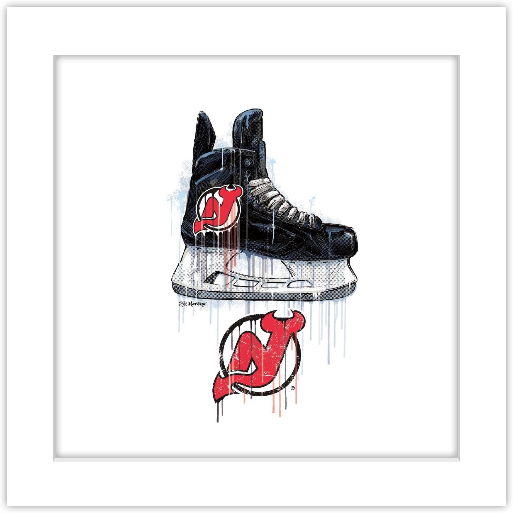 Trends International Gallery Pops NHL New Jersey Devils - Drip Skate Wall Art, White Framed Version, 12" x 12"