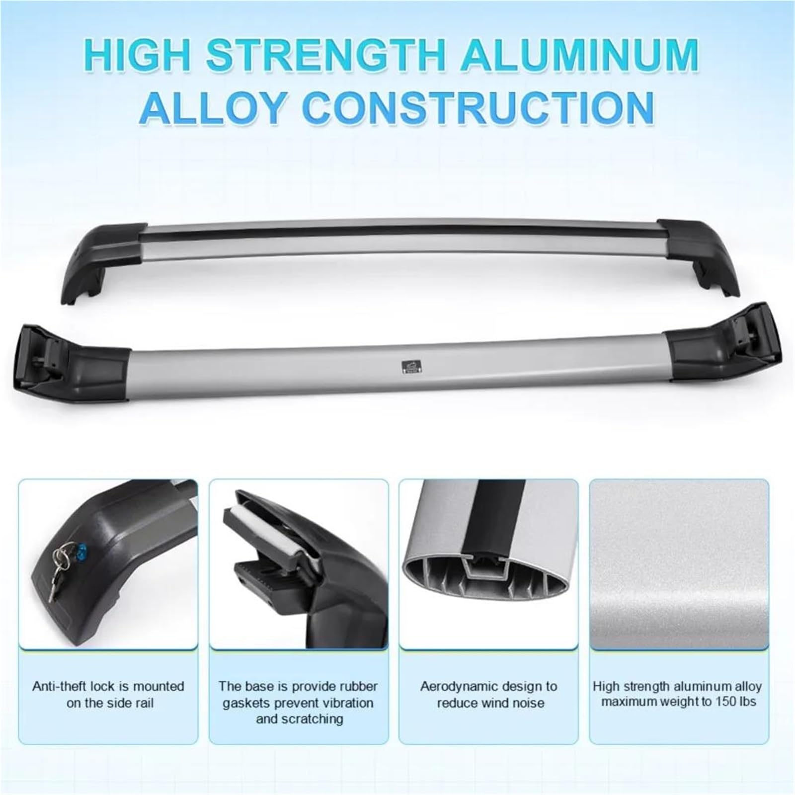 Genérico 2 Barras Laterales Aleación Aluminio Portaequipajes Coche Rieles Transversales para Hyundai para Santa Fe 2013-2018