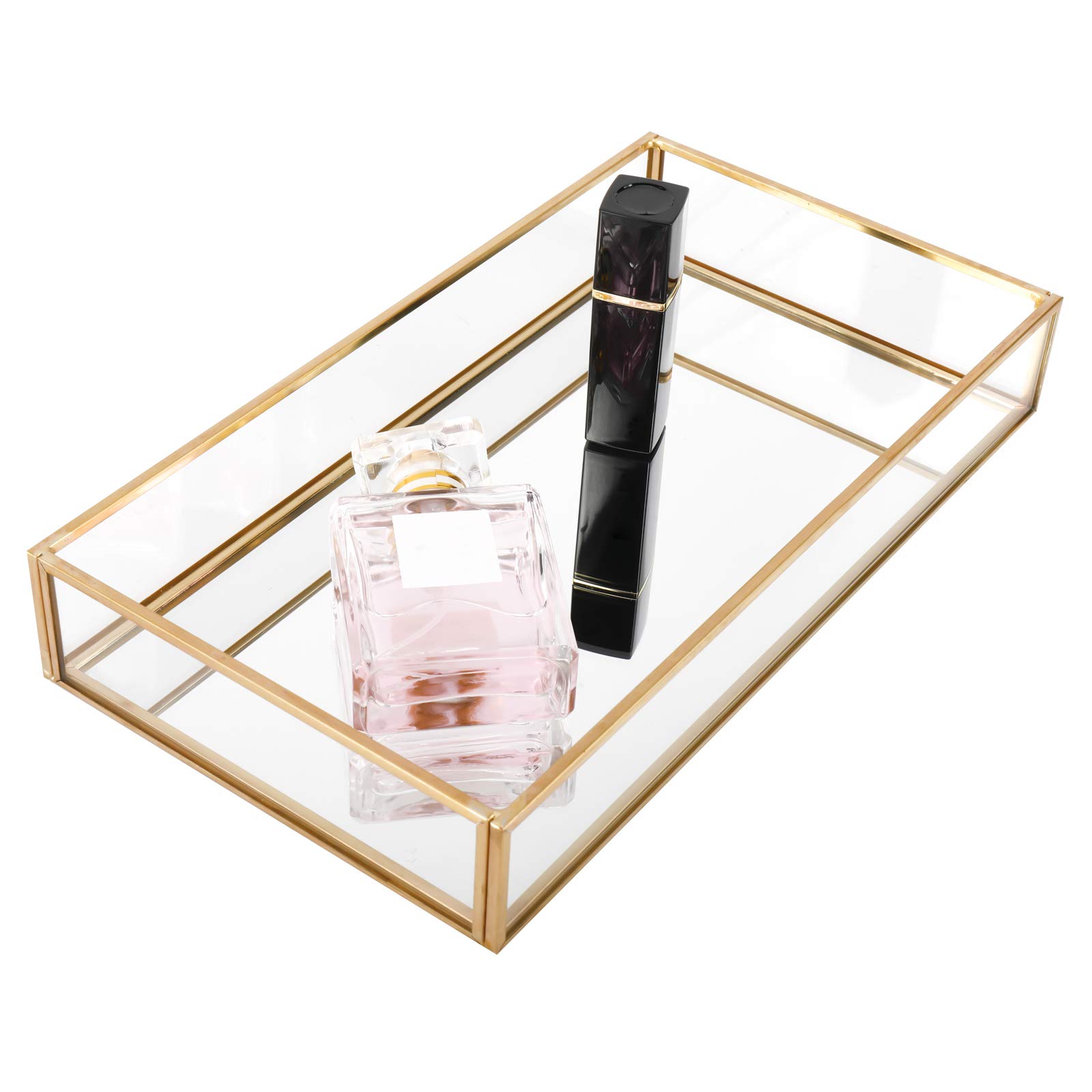 Homtone Plateau Decoratif 25cm, Miroir Plateau en Verre de Parfum d'or Plateaux de Vanité, Décoratifs Organisateur de Parfum (25 x 14 x 4 CM)