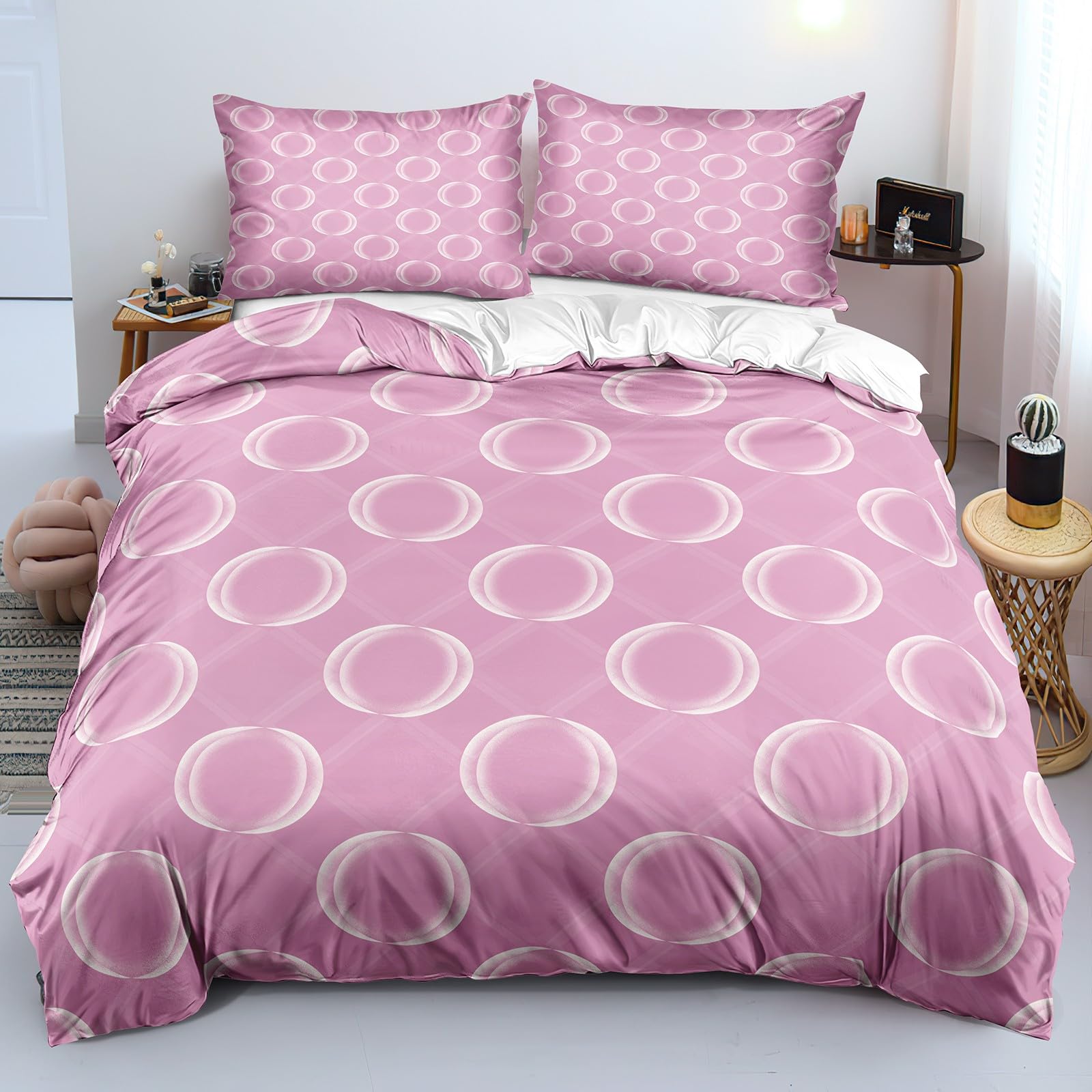 Housse de couette 140x200 bulles douce anti-glisse avec taies d'oreiller zippées