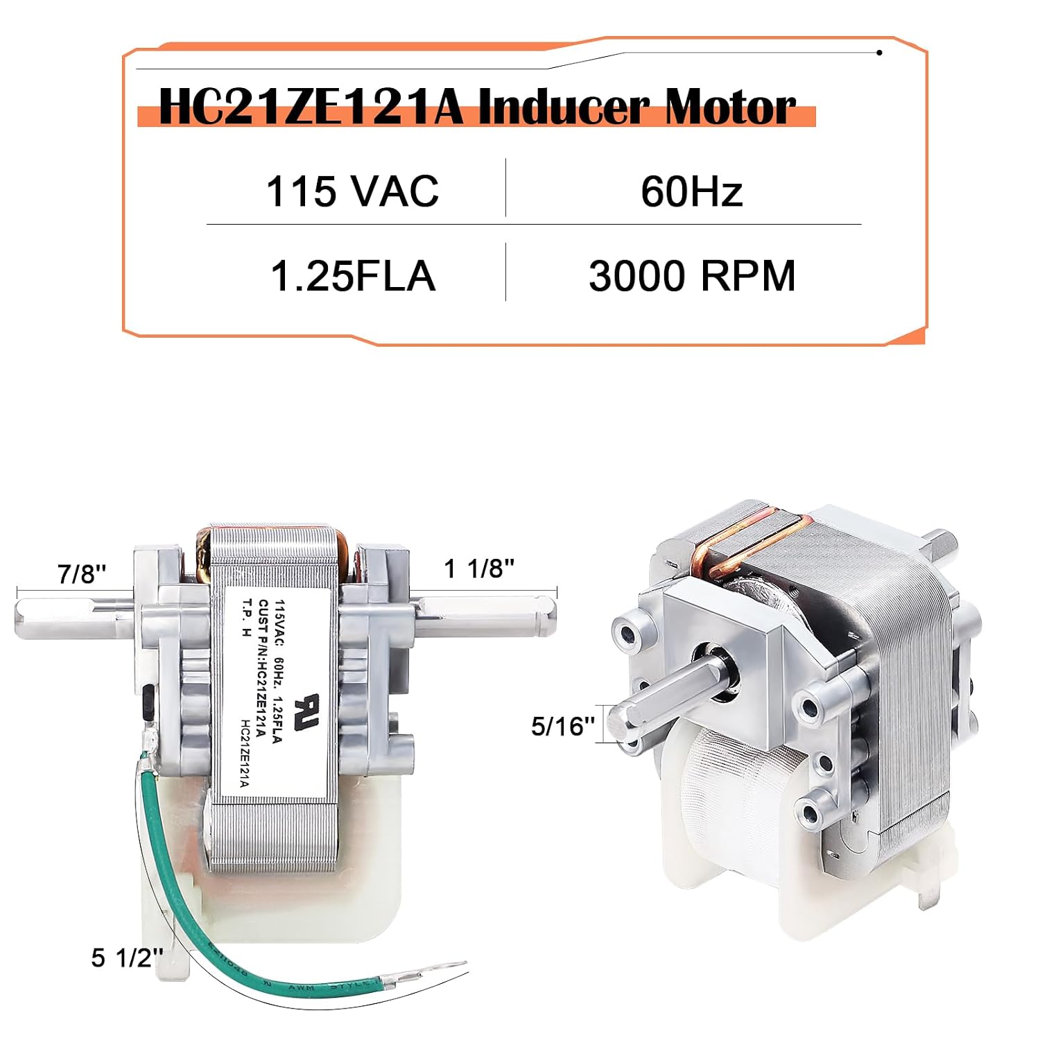 Hiorucet Furnace Draft Inducer Motor for Carrier Bryant Payne HC21ZE121A, HC21ZE121, Fasco 71582741, Jackel J238-100-10108 Draft Inducer Blower Motor, HC21ZE121A Inducer Motor for Carrier HVAC Furnace