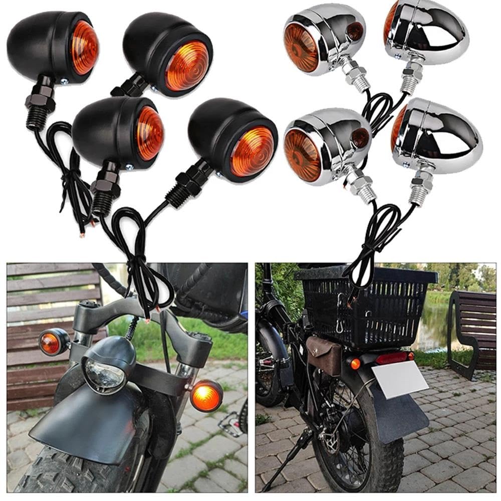 para Harley para Cafe Racer Retro Motocicleta Intermitentes Accesorios De Motocicleta Universal 12V Intermitentes De Cable 4PCS(Negro)