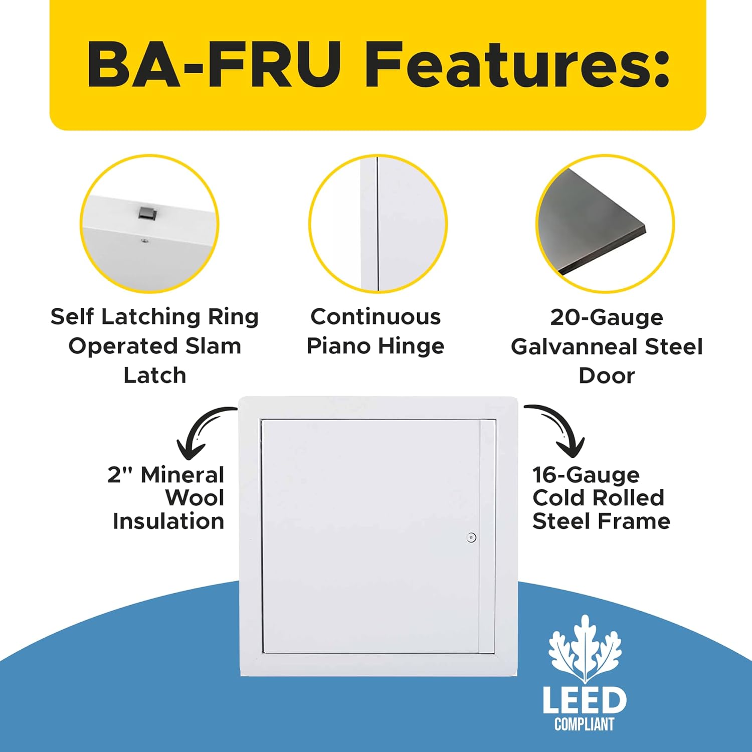 Best 22 x 36 Insulated Fire-Rated Upward Opening Ceiling Access Panel with Flange, LEED Compliant 20-Gauge Galvanneal Metal Access Door, 2" Mineral Wool Insulated Metal Access Panel, BA-FRU-FBA