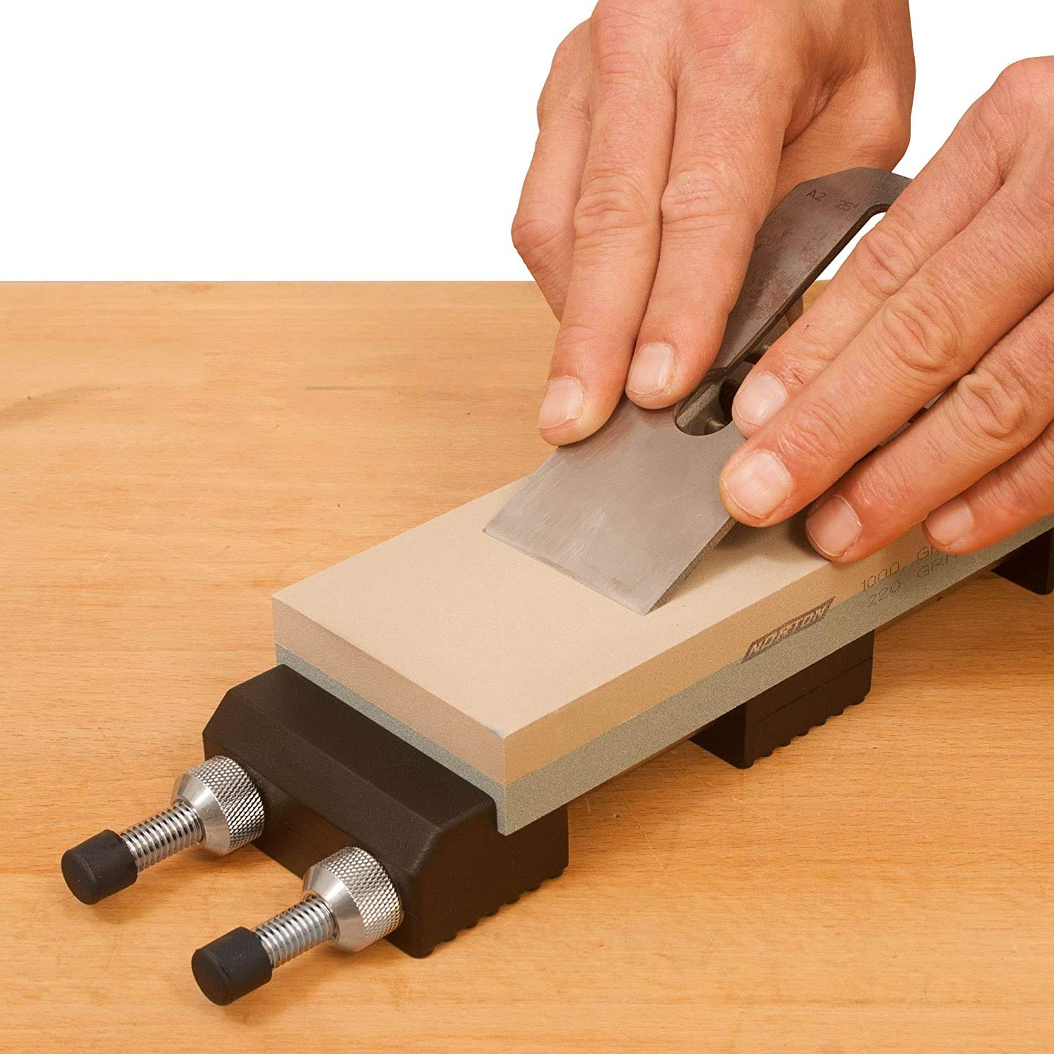 POWERTEC Slijpsteenhouder, verstelbare messenslijperhouder van 5-1/2 tot 9 inch, antislip rubberen basis voor slijpsteen, natte steen, diamantstenen, waterstenen, oliestenen (71013