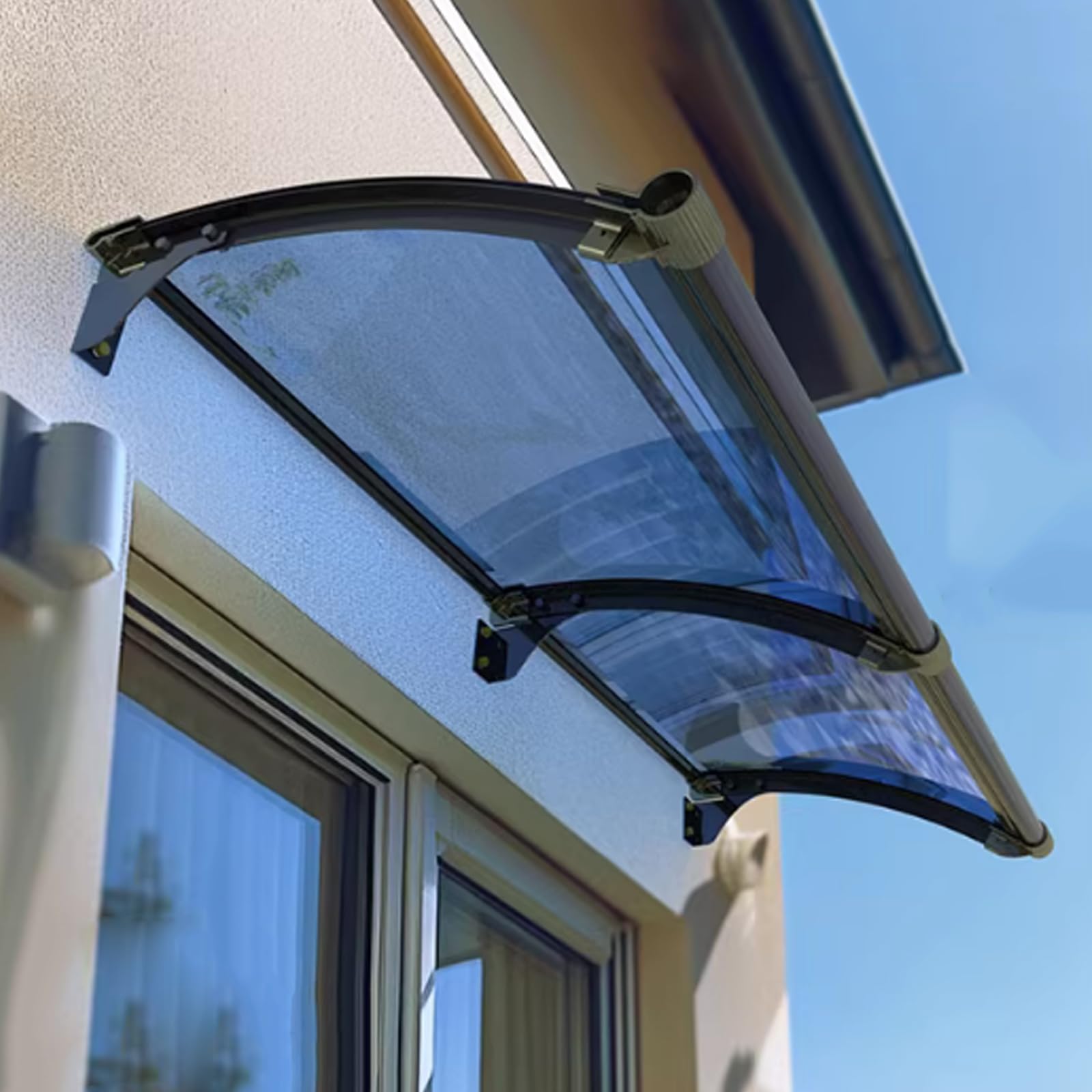 GJMSSMY Curved Door & Window Canopy, 55x120cm Polycarbonate Entrance Awning, Sun & Rain Protection Shelter for Outdoor Use, Durable & Stylish Overhang for Entryways