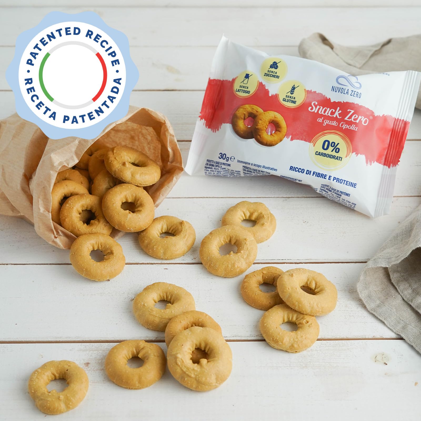 Nuvola Zero – Snack Zero mit Zwiebelgeschmack, zuckerfreie Proteinsnacks, ohne Kohlenhydrate, laktosefrei, glutenfrei, Packung mit 12 Stück. Hergestellt in Italien