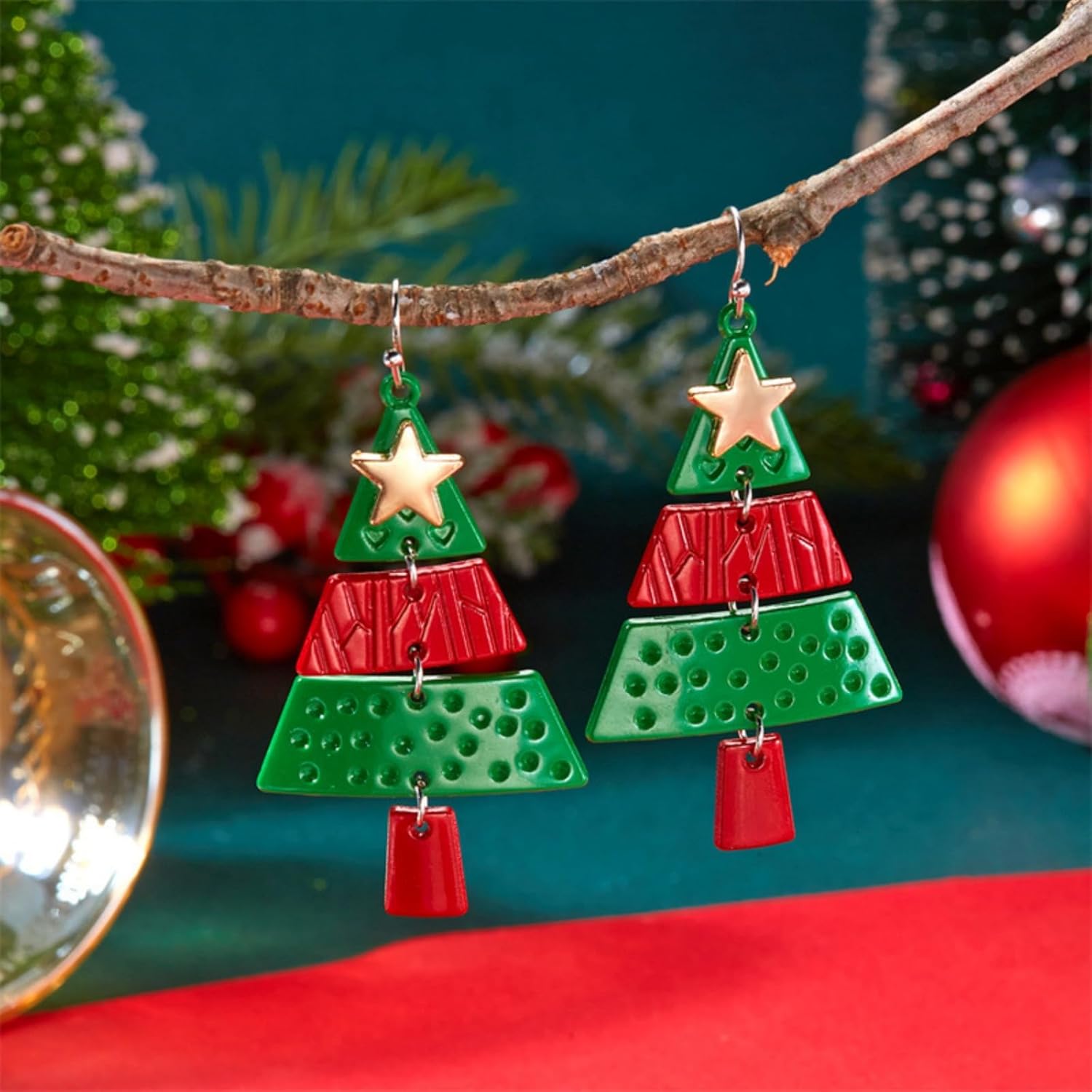 Christmas Tree Earrings for Women Vintage Metal Splicing Christmas Tree Earrings Statement Star Embellish Drop Dangle Earring Christma Winter Festival Jewelry Accessories - Image 4