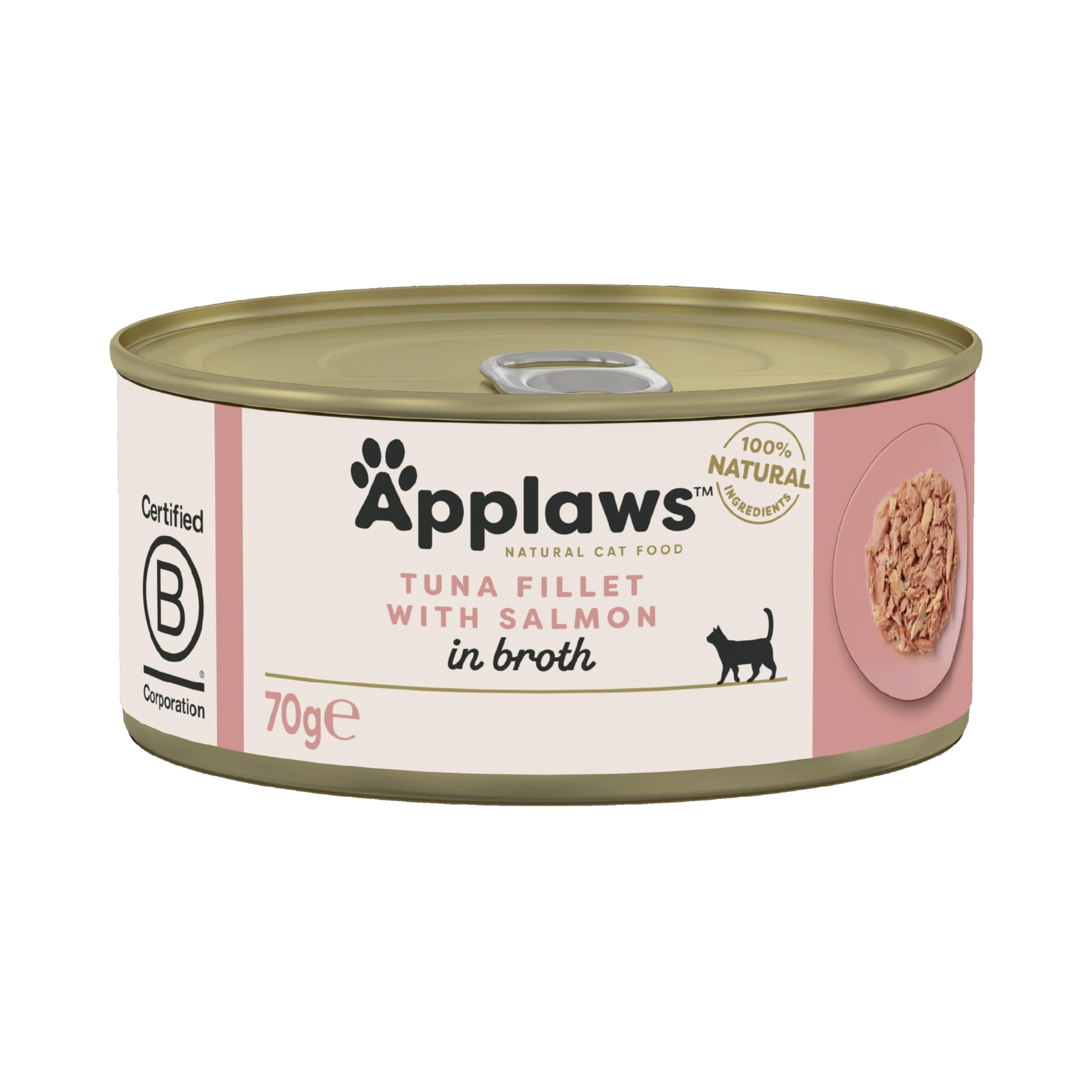 Applaws Natural Premium Wet Cat Food for Adult Cats, Tuna Fillet with Salmon in Broth Pack of 24 x 70g Cans