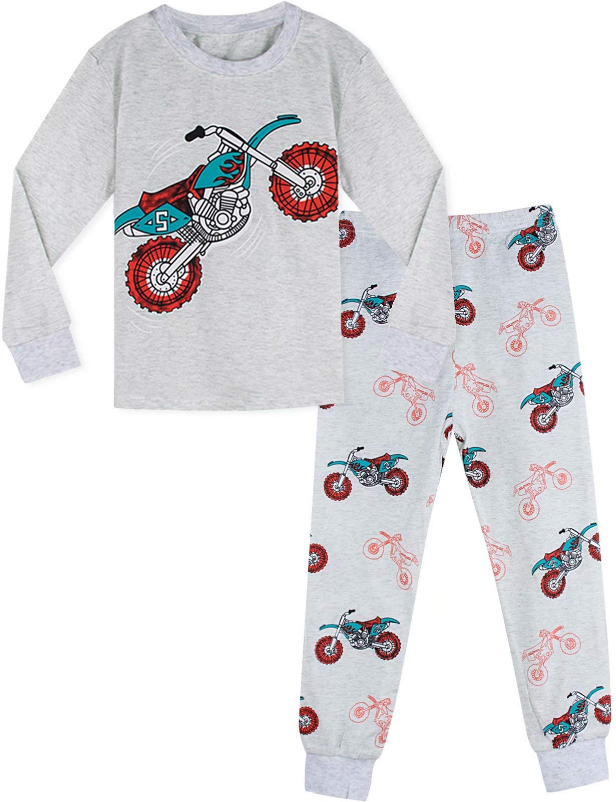 MOMBEBE COSLAND Boys Motorcycle Pyjamas Set Long Sleeve Pjs Sleepwear 2-3 Years Light Gray