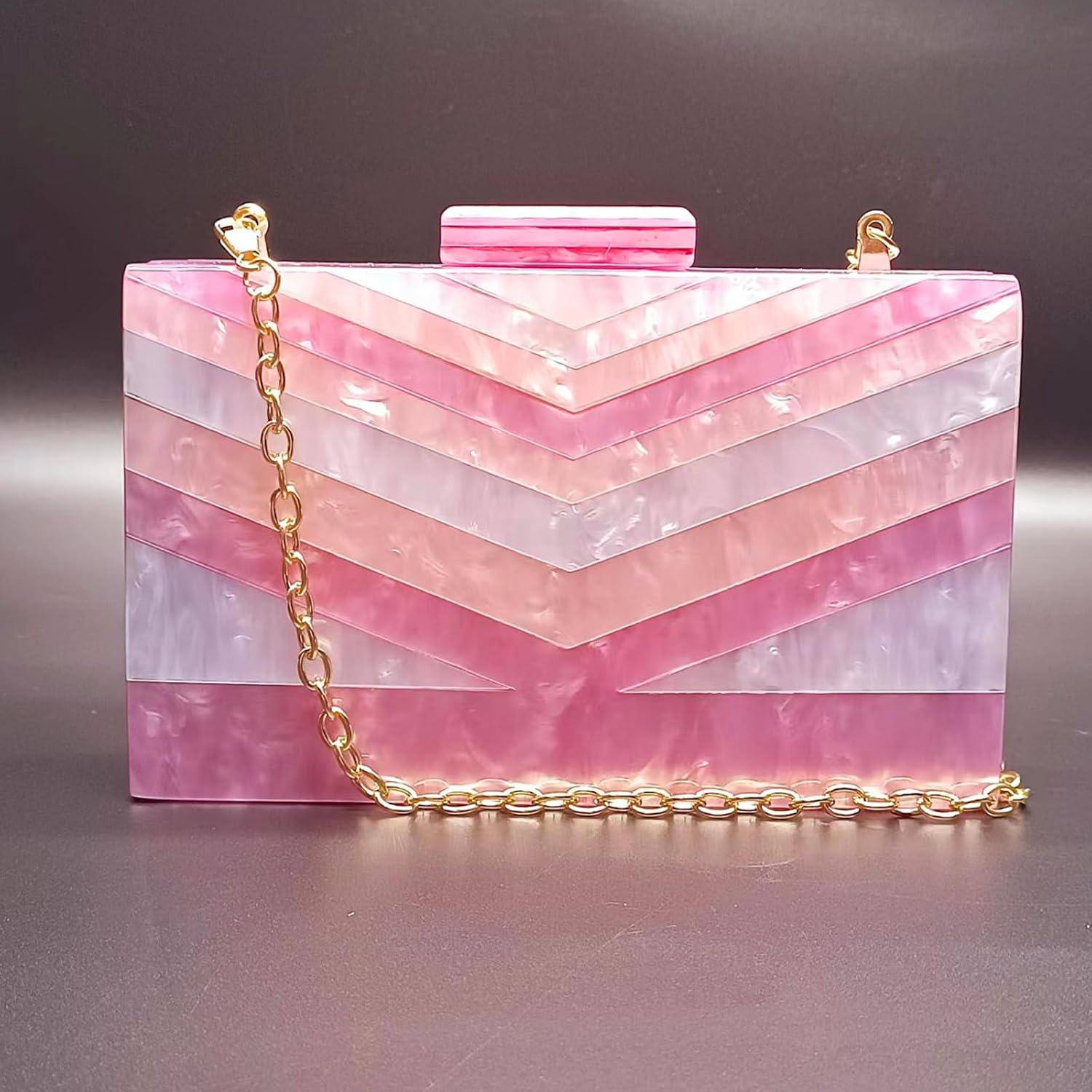 Acrylic Pink Evening Bag, Clutch Purses for Women, Colorful Geometry Motifs Crossbody Bag for Wedding Party - Image 7