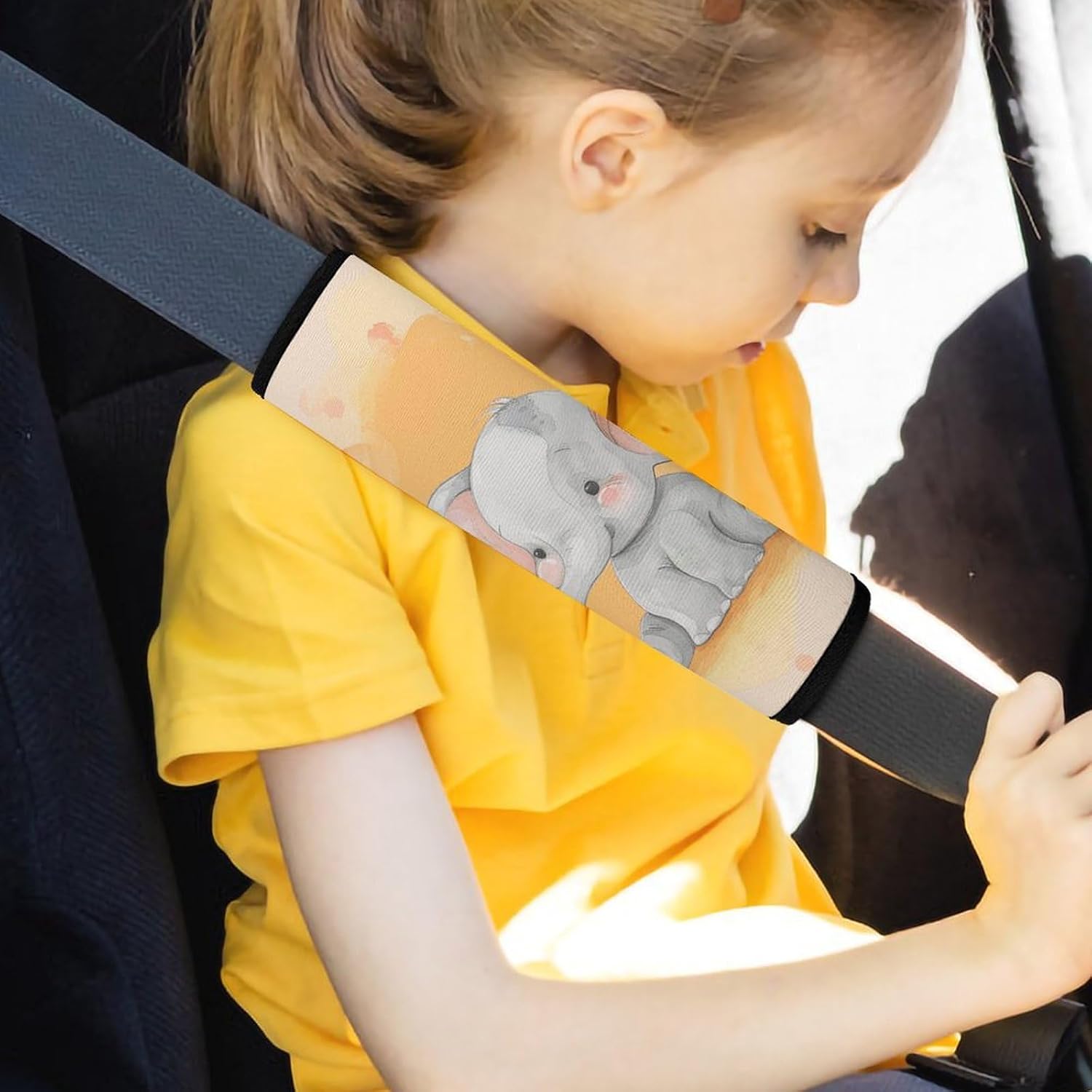 2 PCS Super Soft Car Seat Belt Pad, Cute Elephant on The Ground Printed Waterproof Sweat-Absorbing Seat Belt Covers Backpack Shoulder Pad for All Car Seats Baby Strollers