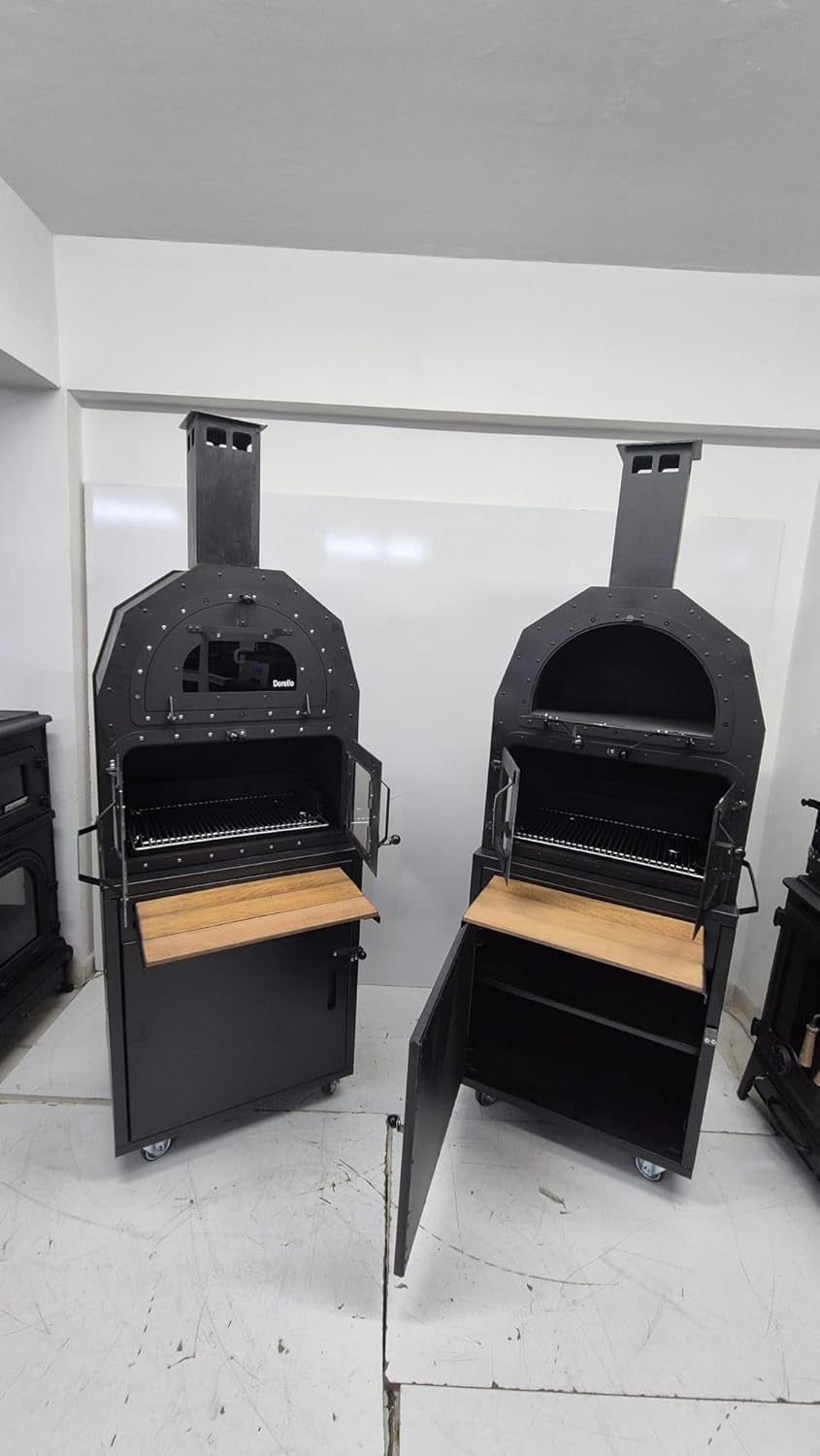 Dorello Wood-Fired Outdoor Oven and BBQ Grill Combo, 2-Tier Pizza Oven, Heavy-Duty Heat-Resistant Steel, for Patio, Backyard and Balcony