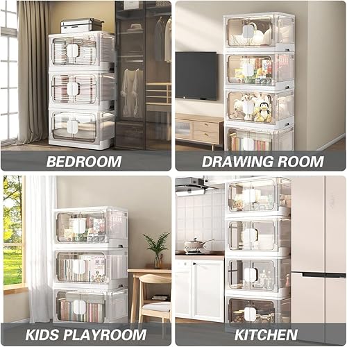 Miniatura 6 de Contenedores de almacenamiento con tapas contenedores de almacenamiento apilables de plástico con ruedas caja plegable de 18 galones con puertas