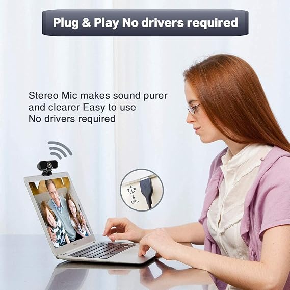 Webcam 1080p HD Computer Camera Microphone Laptop USB PC Webcam