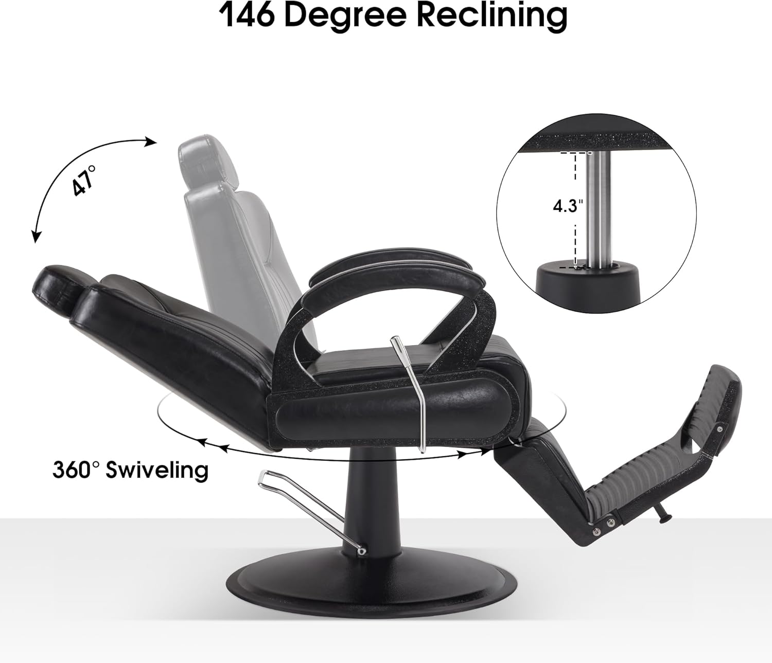 BarberPub All Purpose Barber Chair with Heavy Duty Pump,Reclining Adjustable Swivel Hair Styling Spa&Salon Chair for Hair Stylist, Home Salon,Barbershop 9502 (All Black)
