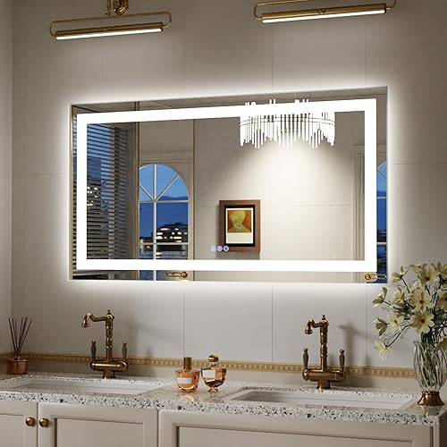 Miniatura 10 de Espejo de baño LED con luces, espejos de pared de 36 x 24 pulgadas con antiempañamiento, regulable, retroiluminado + luz frontal, 3 modos de color,
