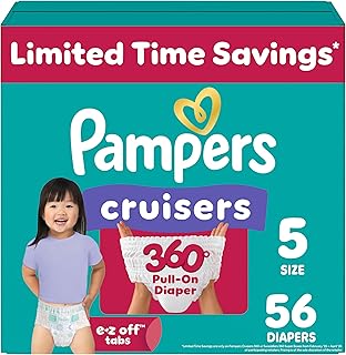 Pampers Diapers Size 5, 56 Count - Pull On Cruisers 360° Fit Disposable Baby Diapers with Stretchy Waistband, Super Pack (Packaging May Vary)