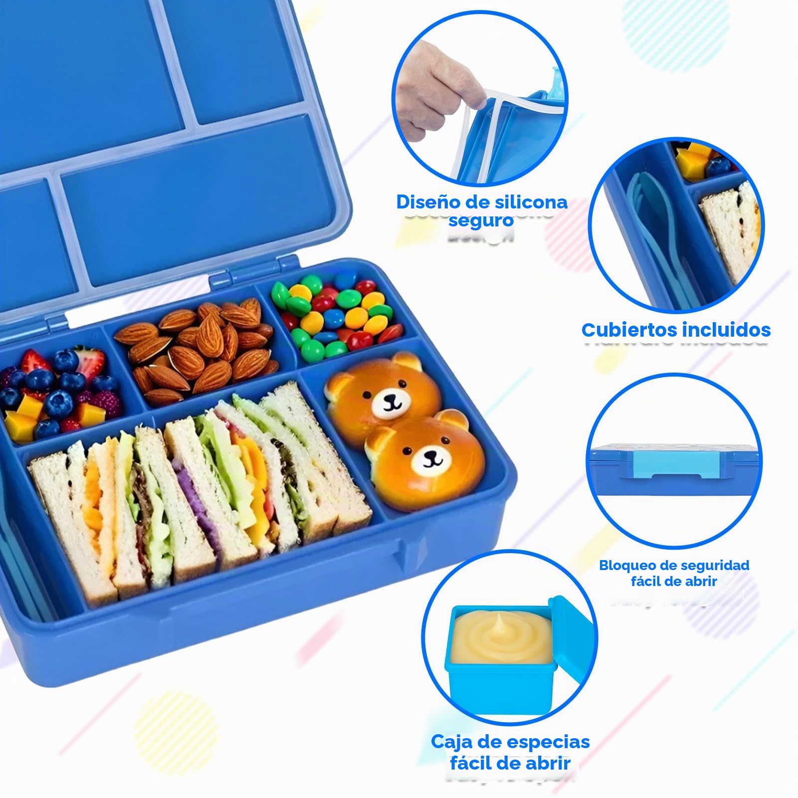 PinkSheep Fiambrera para niños de 1330 ml, contenedores de comida para niños sin BPA, a prueba de fugas con 5 compartimentos, volver a los escolares Daycare Fiambreras/Snack Contenedor (fútbol)