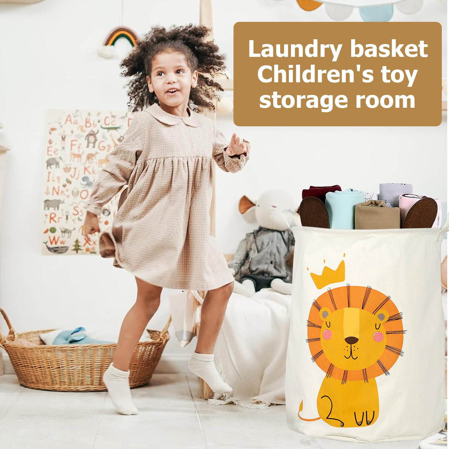Cesto portabiancheria pieghevole da 60 l, cesto portabiancheria per bambini, con motivo leone, cesto portabiancheria, impermeabile, per vestiti per bambini, 40 cm di larghezza x 50 cm di altezza