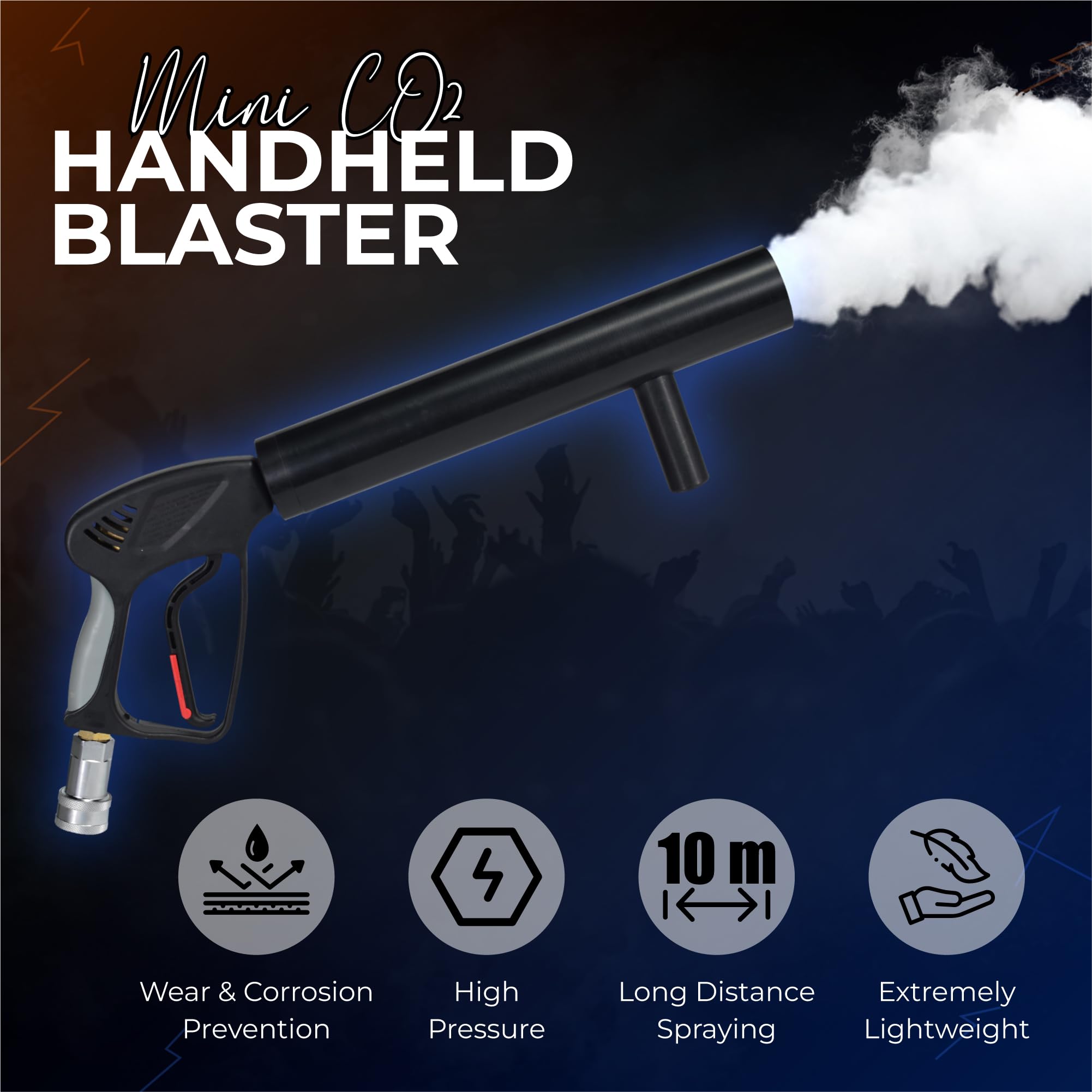 Pistola per feste a CO2 con portata di 6 m | Cavo 3m + tubo uscita No-Frost | Cannone/pistola CO2 DJ di alta qualità | Adatto per il palco del DJ Club | Macchina a getto (pistola a CO2)