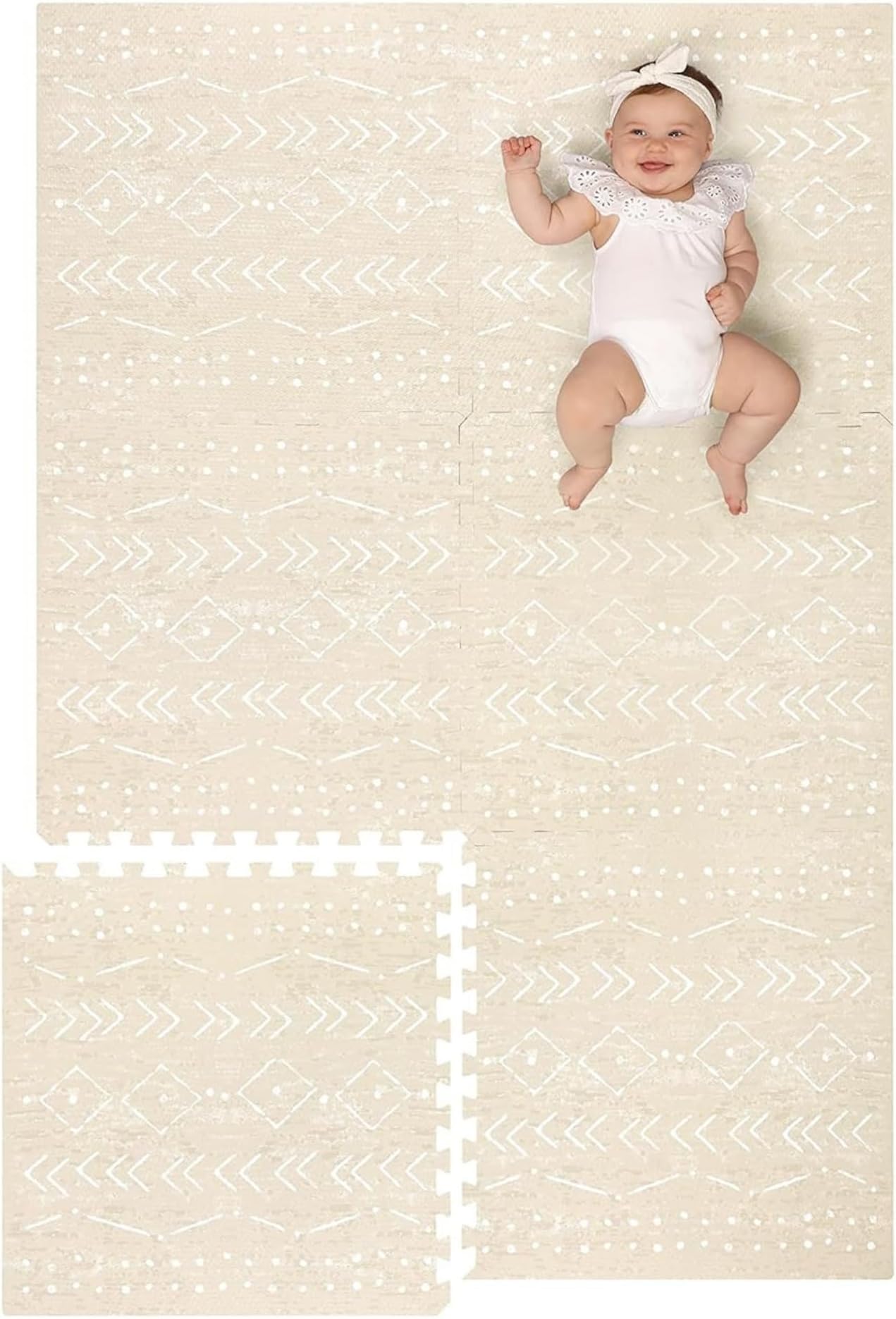 Lillefolk Baby Play Mat for Floor – 4x6ft Beige | Soft Non Toxic Premium EVA Foam Tiles for Tummy Time, Crawling & Playroom – Waterproof Interlocking Floor Mat for Babies & Toddlers (6 Tiles)