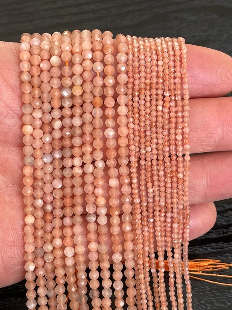 Pierre de soleil naturelle 2mm perles facettées éclatant pour bijoux fins