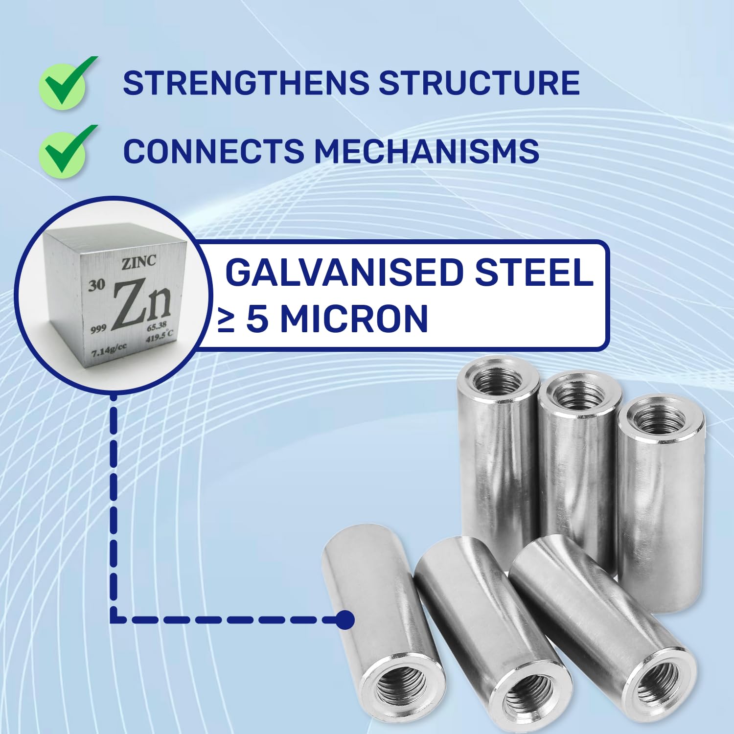 Round Union Sleeve M6 x 30 mm Made of Galvanised Steel - Warranty 10 Years - MONTERAL - Image 3