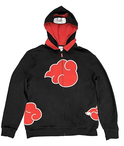 Ripple Junction Naruto Shippuden Akatsuki Clan Red Clouds Zip Up Hoodie for Men - XX-Large - Black
