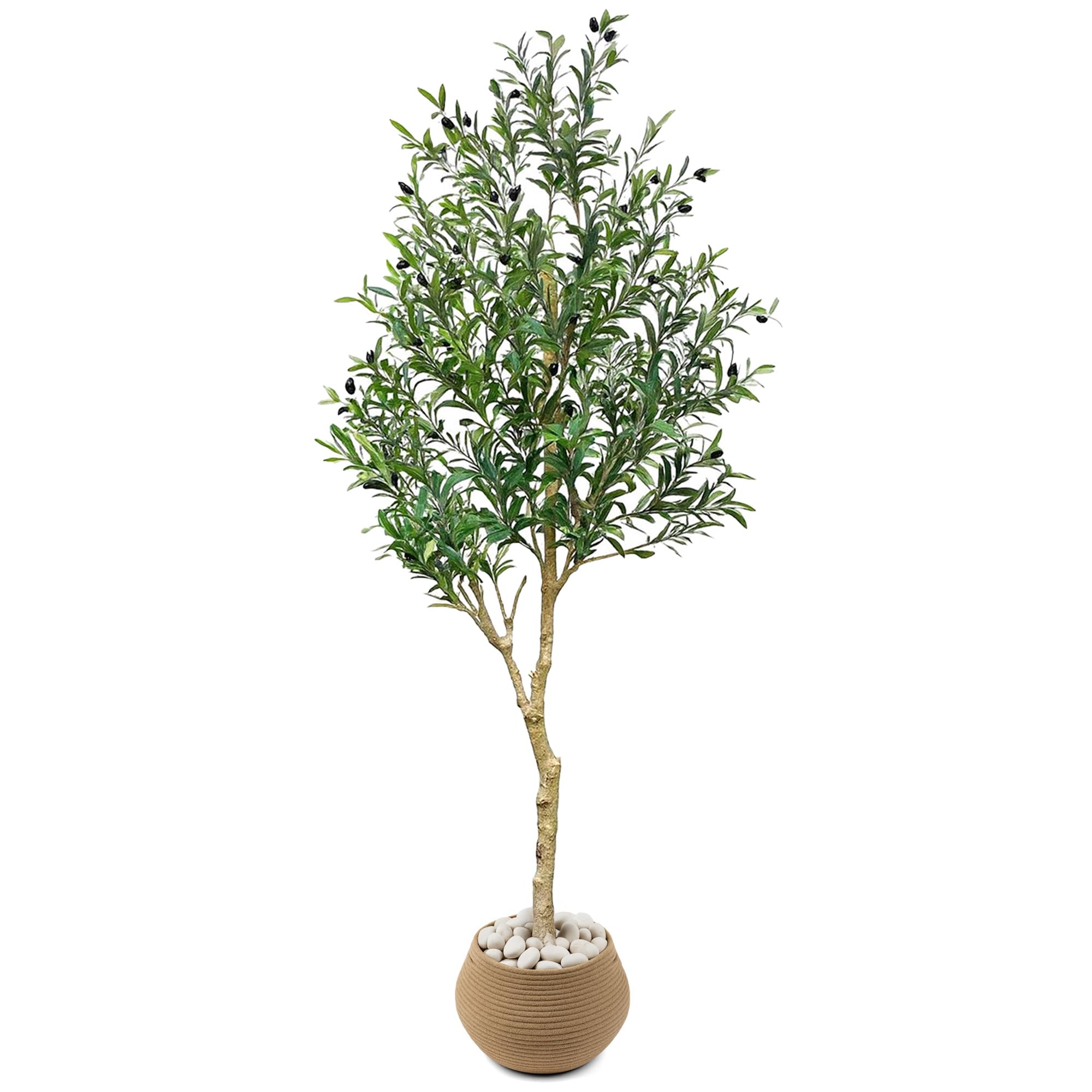 CASA MODERNO 6.5FT Fake Olive Tree - Faux Olive Tree - Olive Trees Artificial Indoor with Decorative Pot for Home, Office and Indoor Decor - Lifelike Greenery