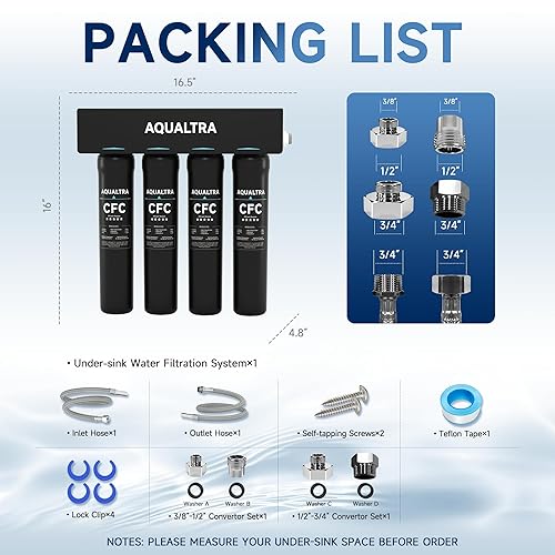 Miniatura 9 de AQUALTRA USF-4B-15 Filtro de agua debajo del fregadero, sistema de filtración de agua debajo del fregadero de 80000 galones, filtro de fibra de