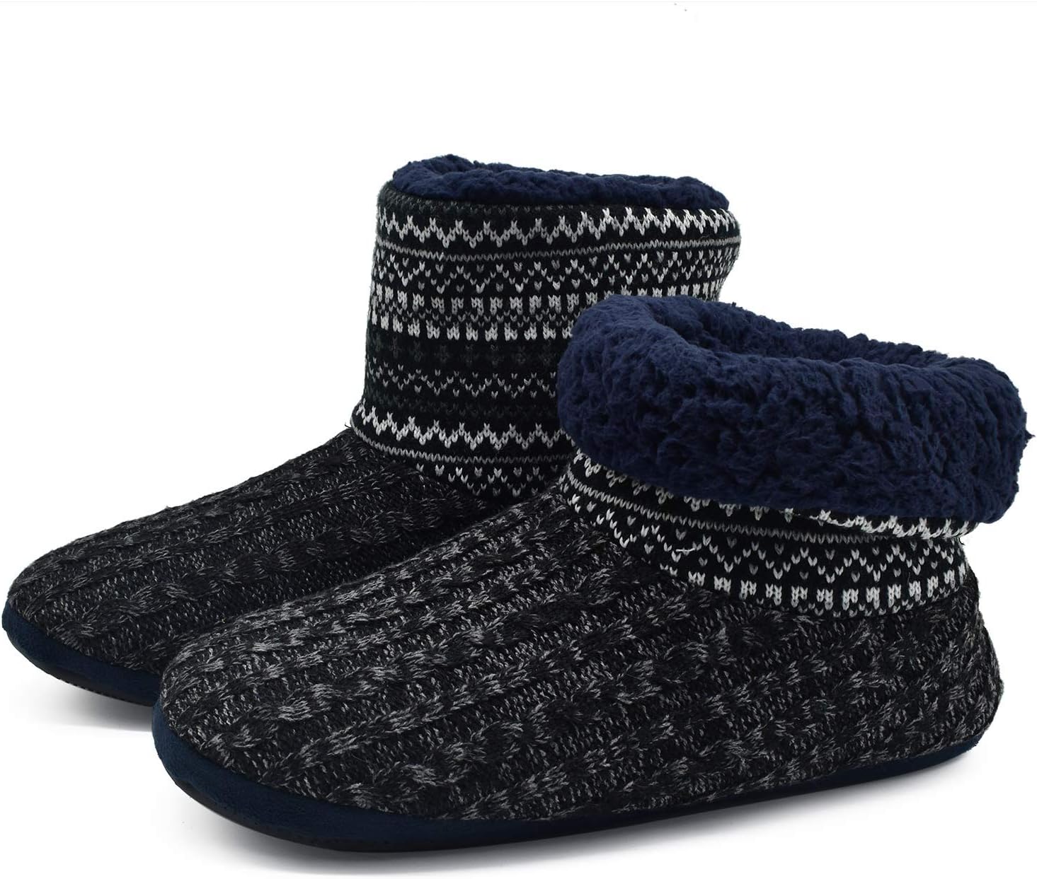 GPOS Knit Rock Wool Warm Men Indoor Pull on Cozy Memory Foam Slipper Boots Soft Rubber Sole - Image 6