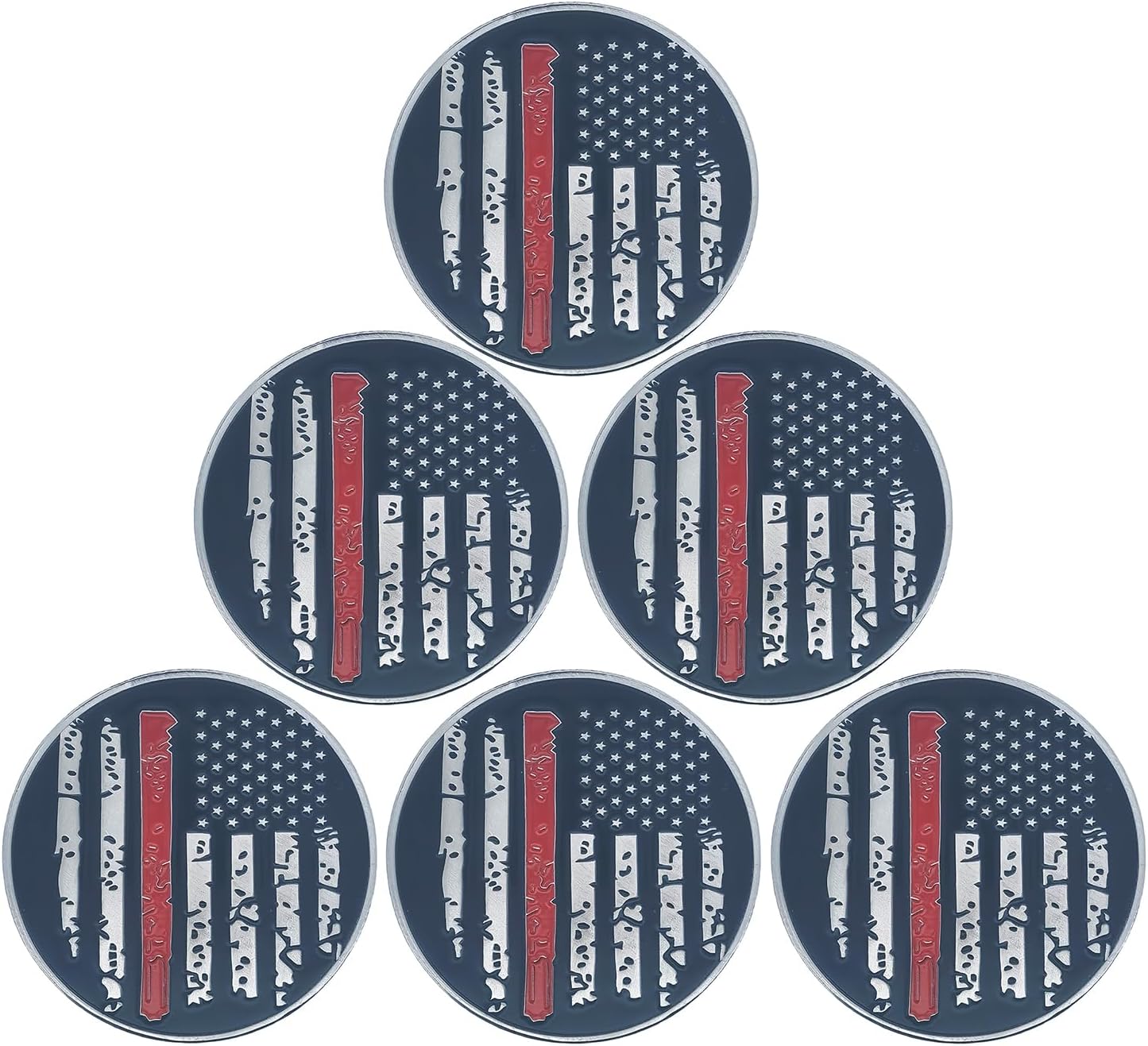 Thin Red Line American Flag Firefighter Challenge Coin Fireman Prayer Coin Collect (Pack of 6)