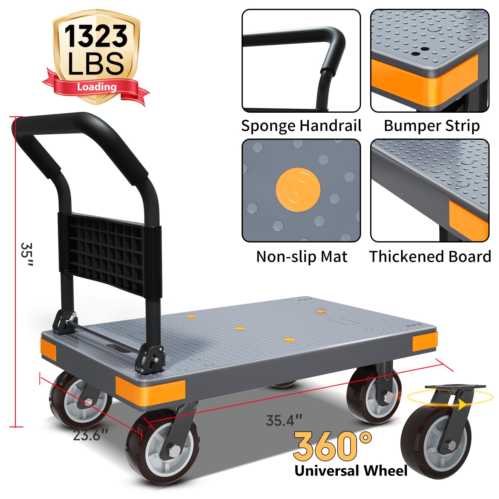 WUD Folding Push Cart - Heavy Duty Dolly -3