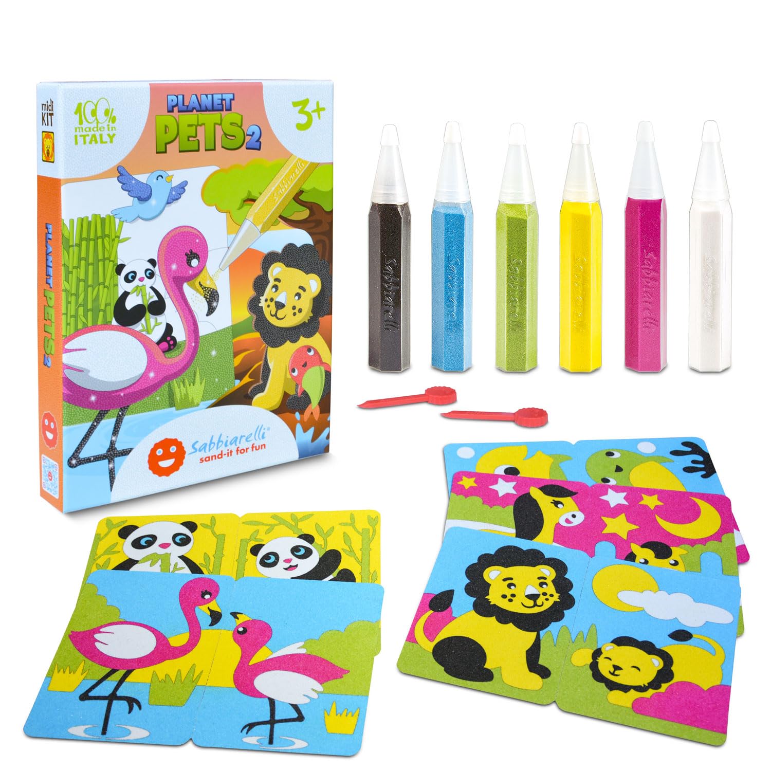 Sabbiarelli Sand-it For Fun – Kit Planeta Cachorros 2 edad 3+ | Kit de Sand Art con Animales 100% Made in Italy con Arena de Colores, Dibujos Adhesivos y Accesorios | Manualidades Creativas Niñas 3-7