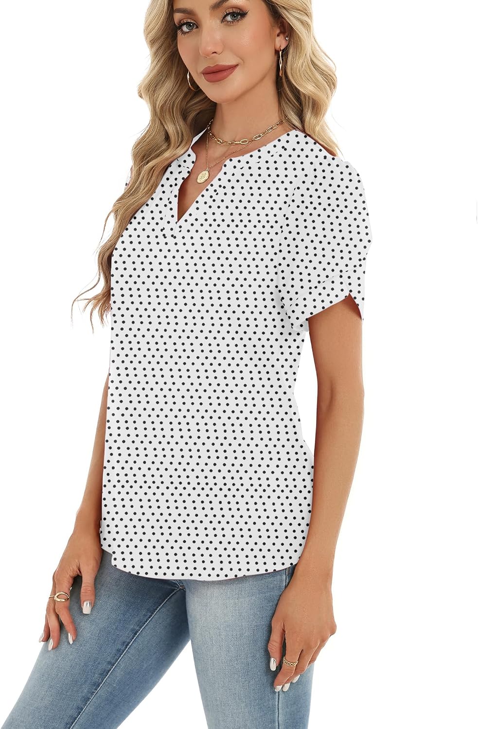 Zeagoo Womens Dressy Casual Shirts Short Sleeve V Neck Work Blouse Business Casual Summer Chiffon Tops thumbnail