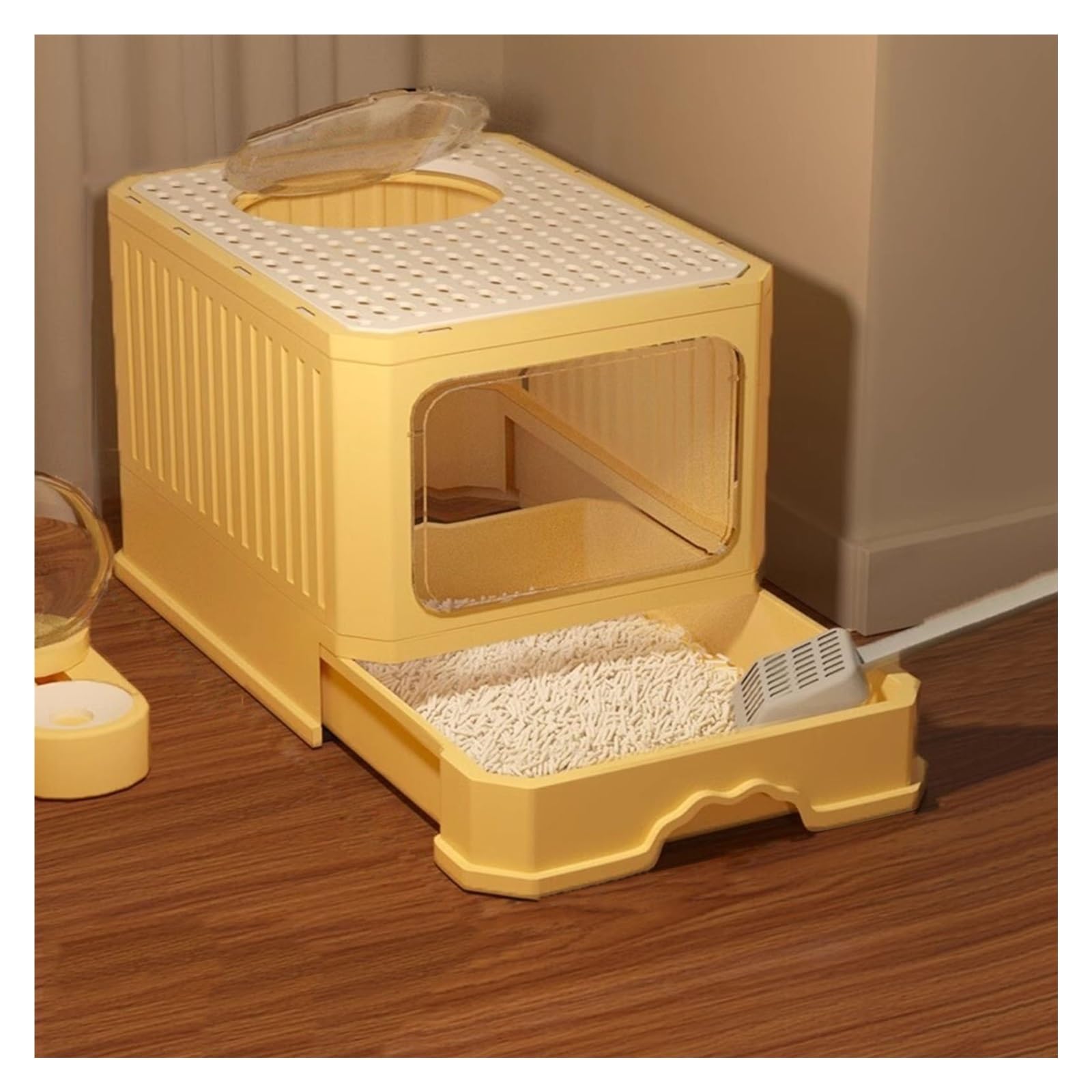 Lettiera per Gatti Lettiera for Gatti con Coperchio, Ingresso Frontale, Uscita Superiore, lettiera for Gatti, lettiera Chiusa Extra Large con Paletta for lettiera Toilette per Gatti(Yellow)