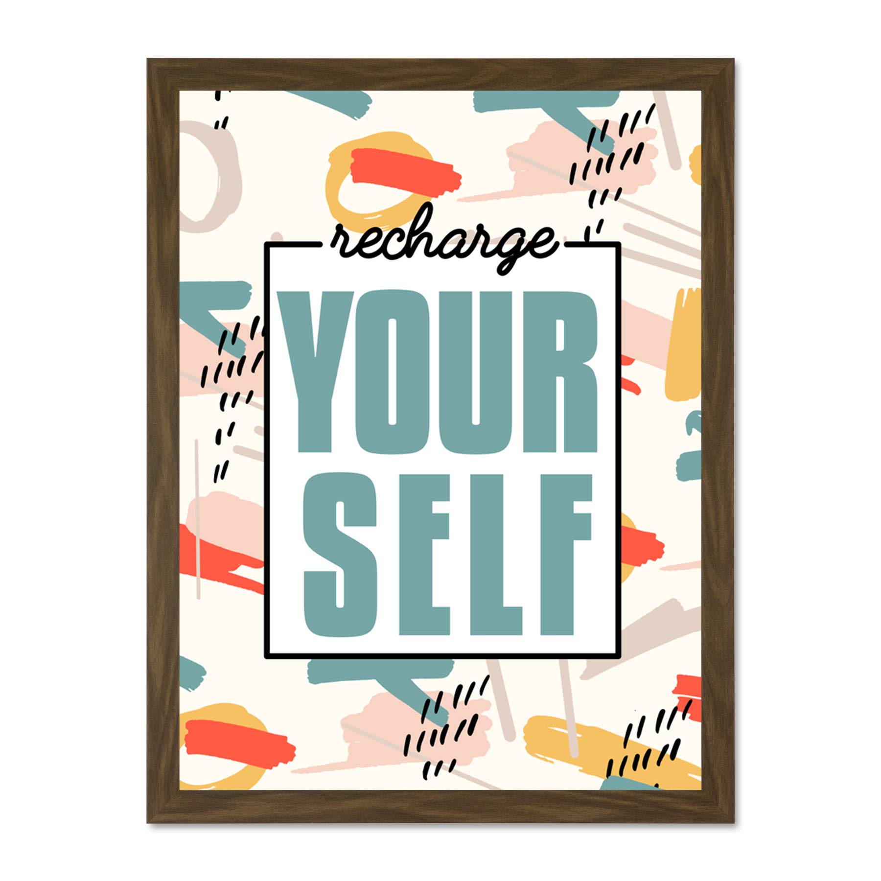 Wee Blue Coo Funky Affirmation Recharge Yourself Large Framed Art Print Wall Poster 18x24 inch