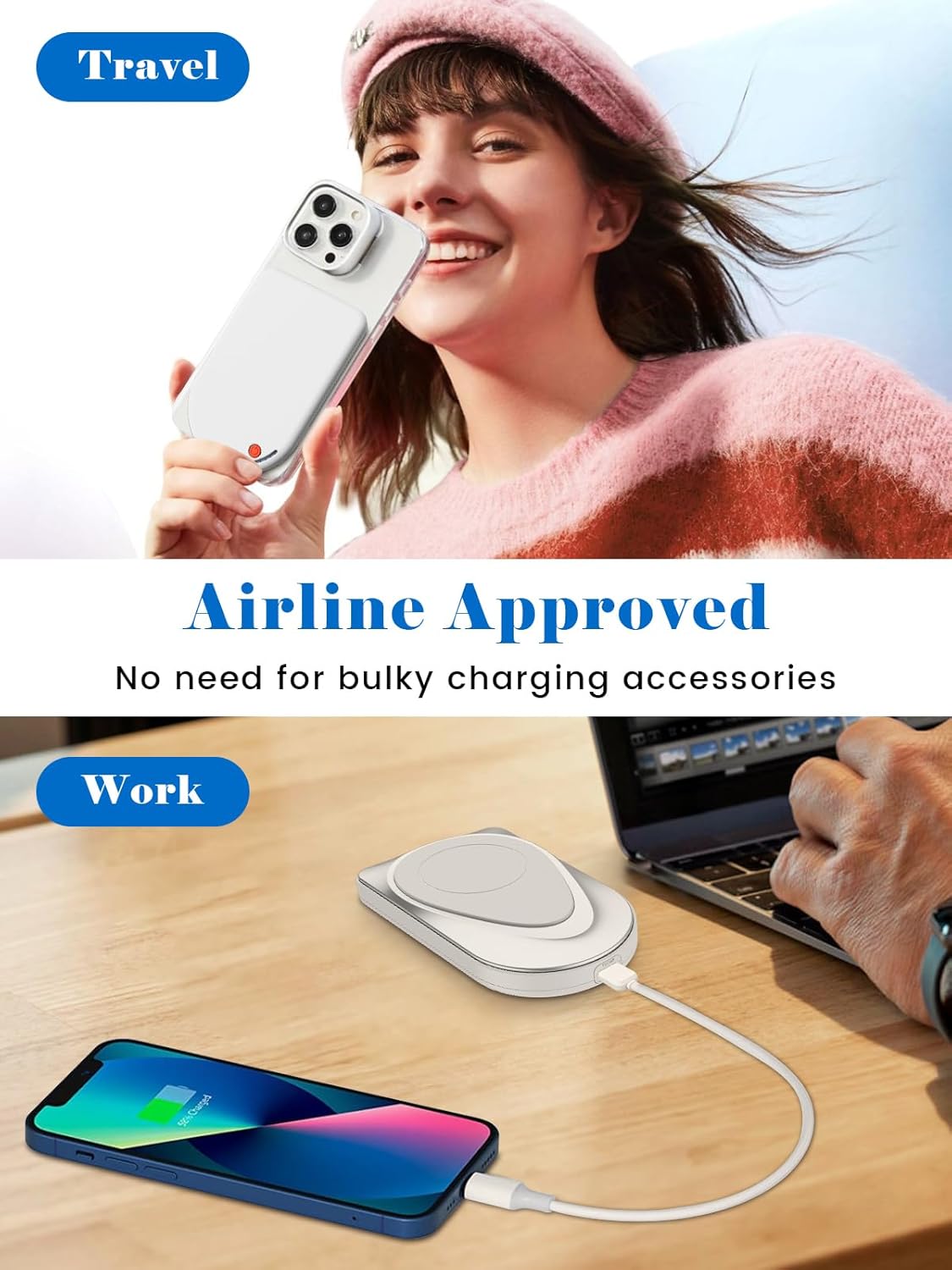 Magnetic Portable Charger, 10000mAh Wireless Power Bank USB-C Cable, MagSafe-Compatible Battery,Portable Charger Power Bank for iPhone 17/16/15/14/13/12 Series, Samsung,Android (White) - Image 9