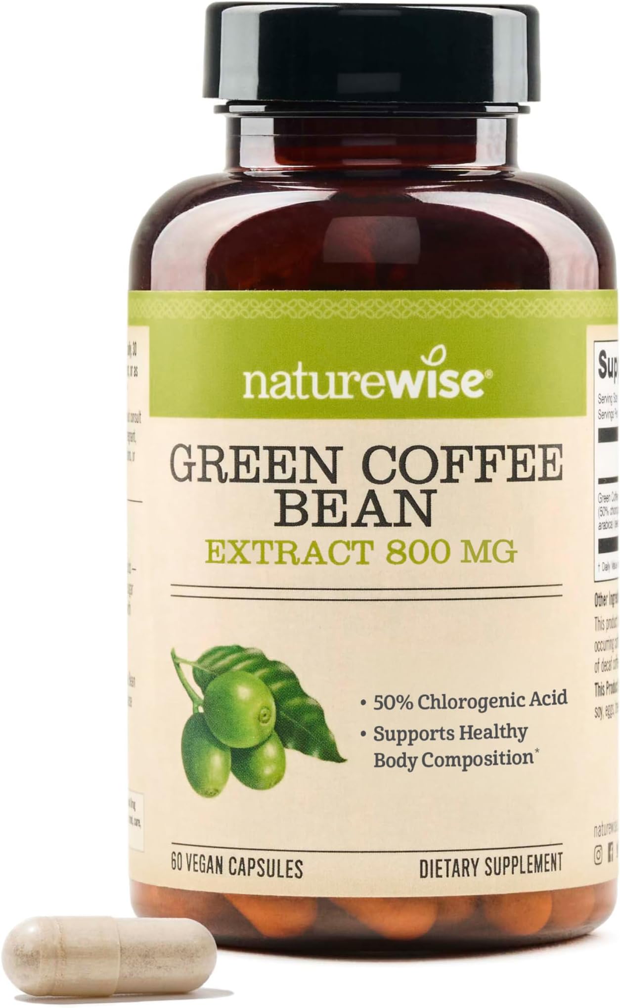 NatureWise Green Coffee Bean Extract 800mg - with 50% Chlorogenic Acids - Support for Weight Goals, Energy, and Antioxidants - Vegan, Non-GMO - 60 Capsules[1-Month Supply]