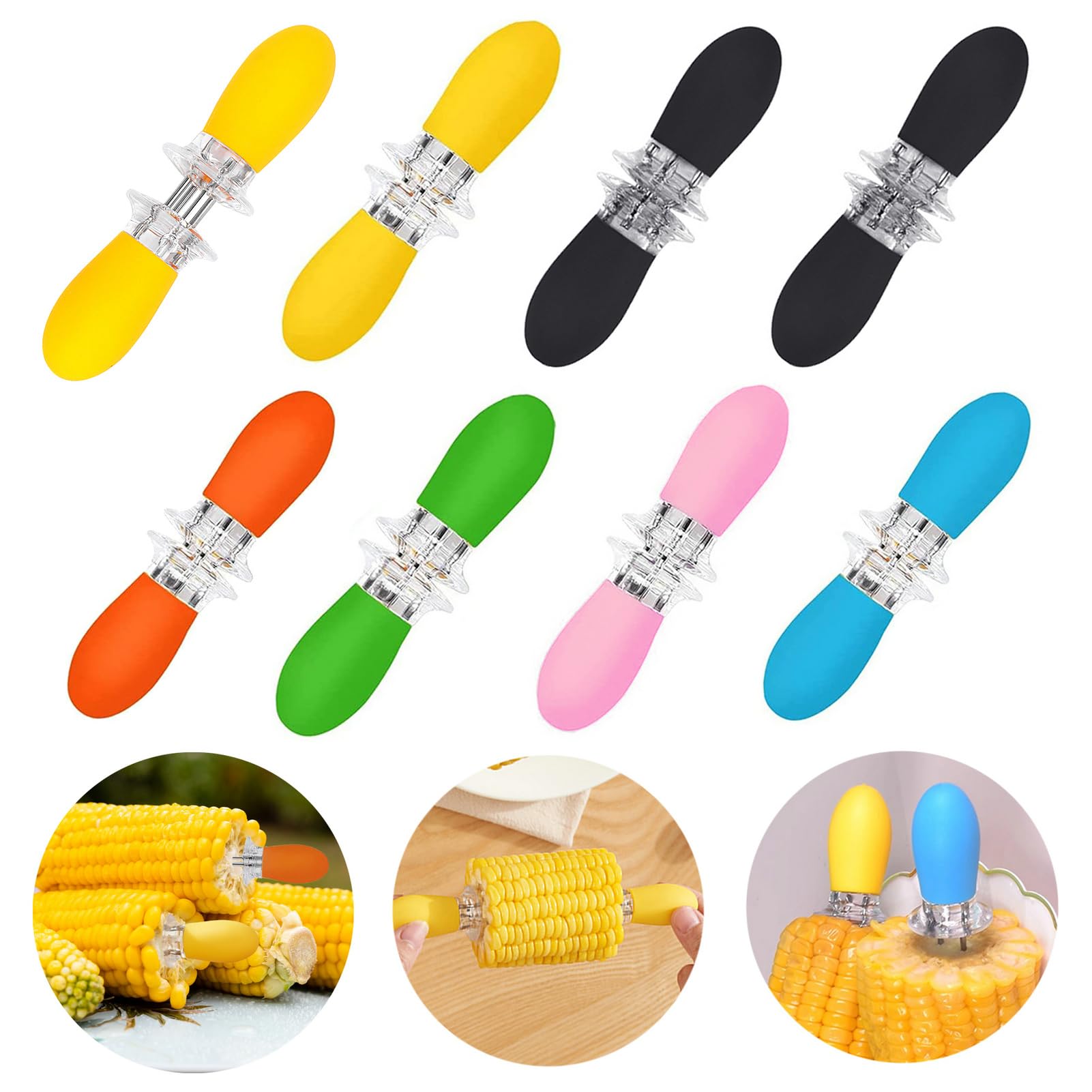 PEOUWNES 16 Pcs/8 Pairs Corn Holders, Stainless Steel Corn Cob Holders Corn on The Cob Skewers, Interlocking Double BBQ Fork Skewers for Home Cooking Parties Camping (6 Colors)