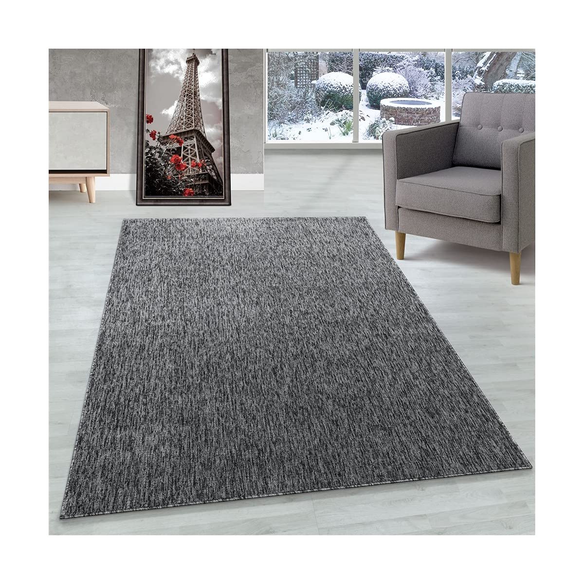 Tapis poils courts facile à nettoyer gris chiné brillant 120 x 170