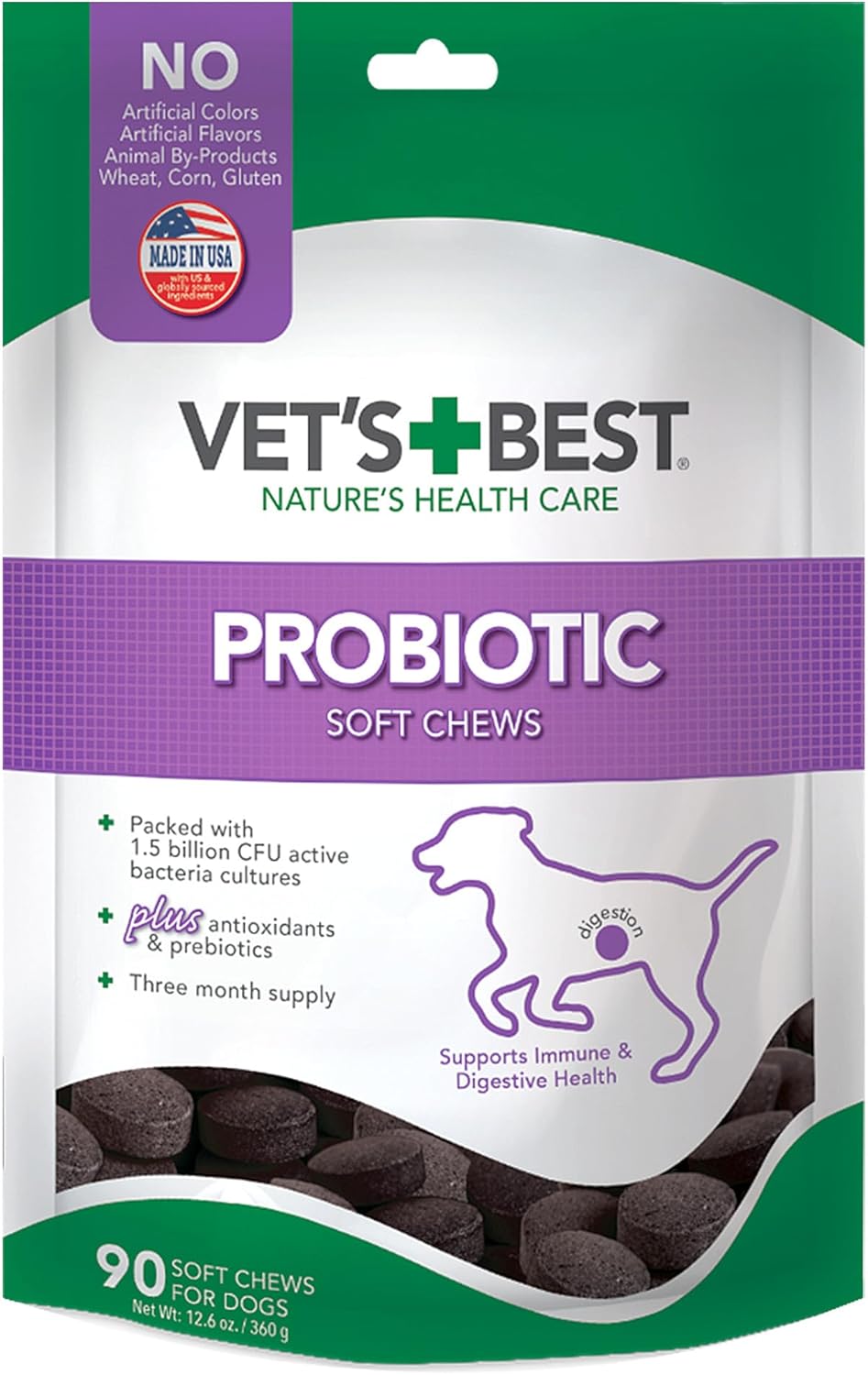 Vet's Best Probiotic Soft Chews Dog Supplement, Supports Dog Digestive Health, Promotes a Healthy Gut, 90 Day Supply