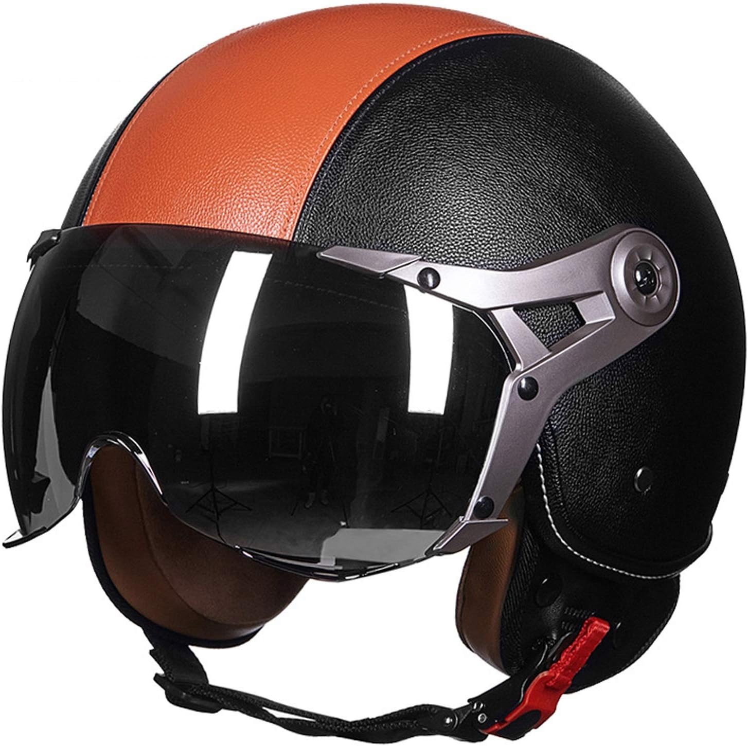 Opening Face Motorcycle Helmet with Rotatable Sun Visor,Lightweight Motorbike Half Helmets Scooter Bobber Chopper Cruiser Pilot Racing Cap DOT Approved
