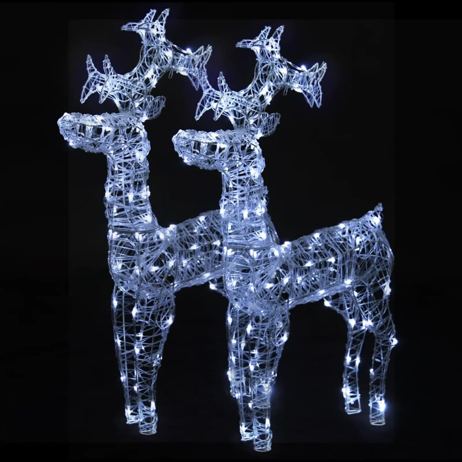 Decorazioni Natalizie Renne 2 pz 60x16x100 cm in Acrilico,Slitta e Renne Luminose con LED a Pile per Interni ed Esterni