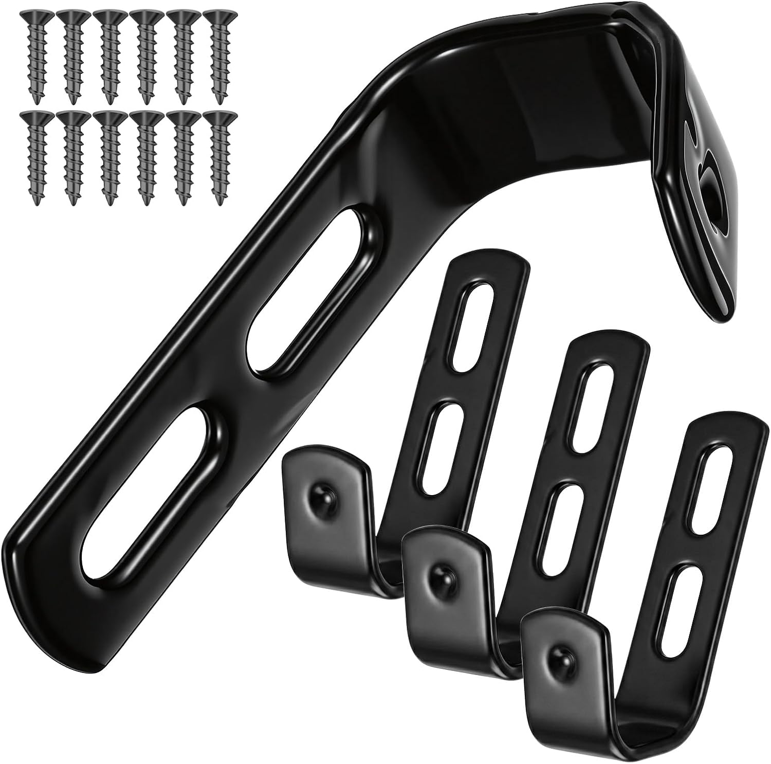 4 Pack Bunk Bed Ladder Hook Brackets, PVC Coated Stainless Steel Angled Ladder Hooks, Inside Width 1" Black PVC Coated Metal Bunk Bed Replacement Hardware Brackets, J Heavy Duty RV Ladder Tool